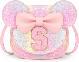mibasies Toddler Purse Girl Gifts: Little Kids Gifts - Birthday Gifts for Girls 3-8 Mini Mouse Ears Bow Purse Glitter Rainbow S