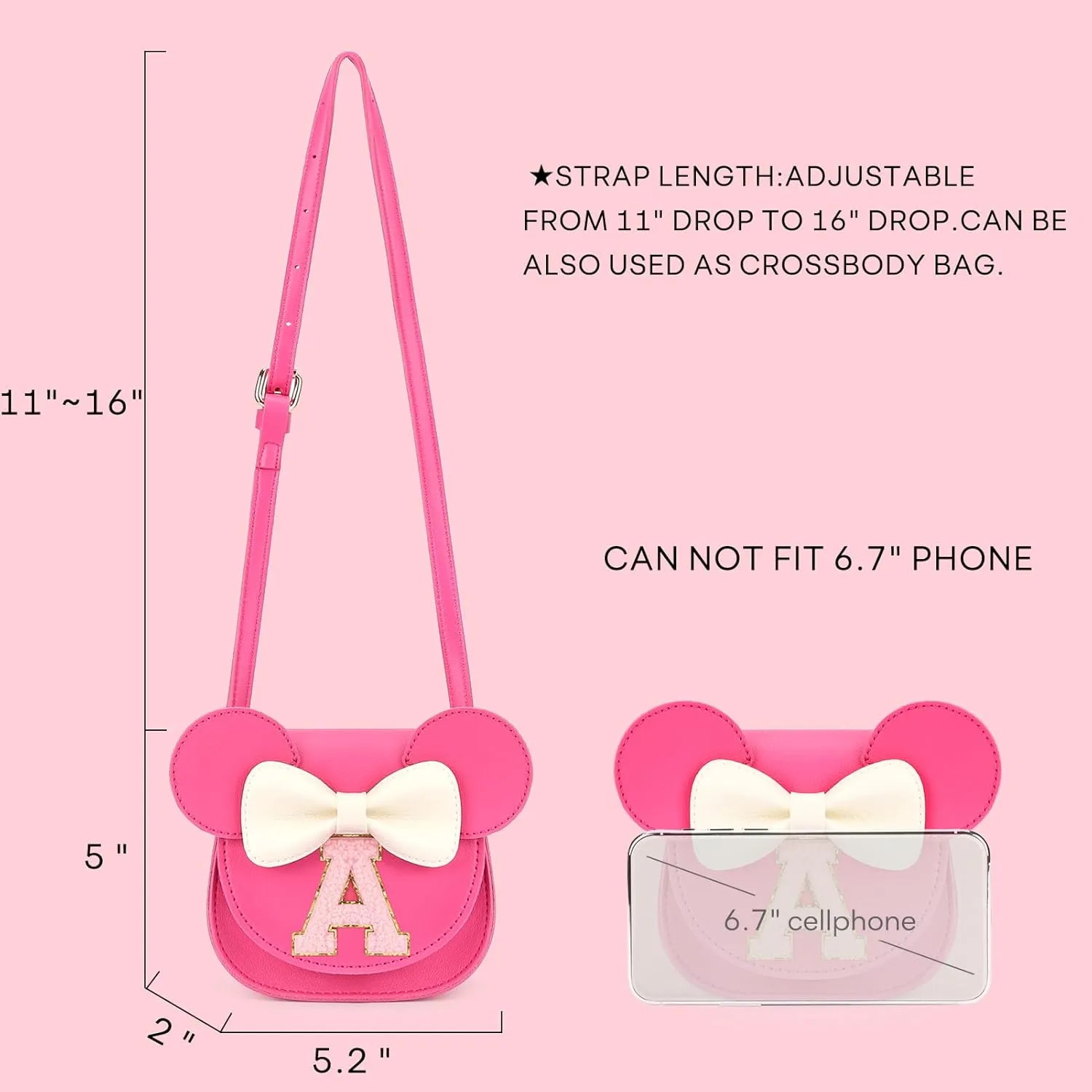 mibasies Toddler Purse Girl Gifts: Little Kids Gifts - Birthday Gifts for Girls 3-8 Mini Mouse Ears Bow Purse Hot Pink M