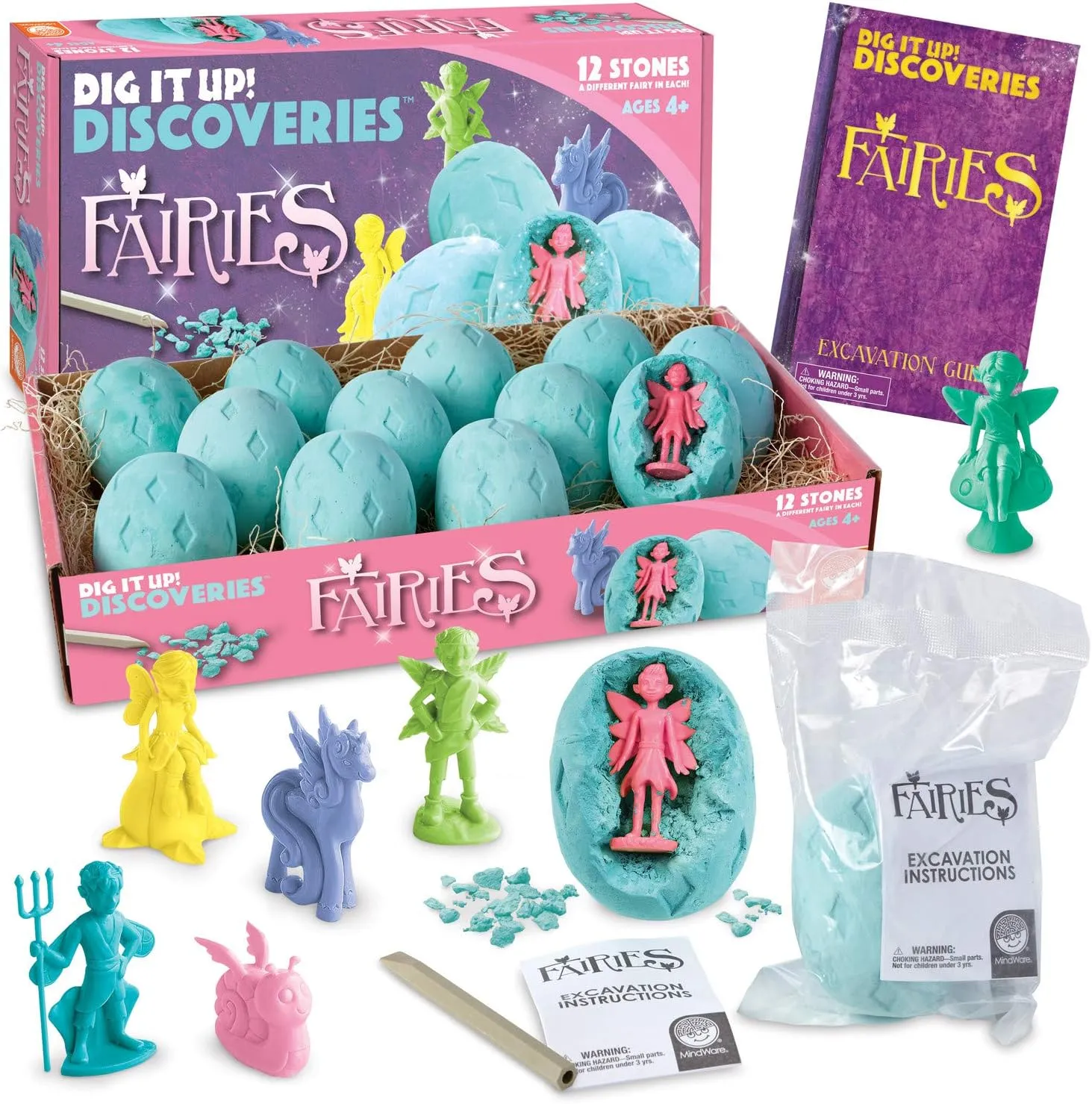 MindWare Dig It Up! Discoveries Fairies Dig Kit  12 Surprise Eggs and 12 Fairies Toys for Girls & Boys - Great for Birthday Party Kids Activities - Ages 4 and Up
