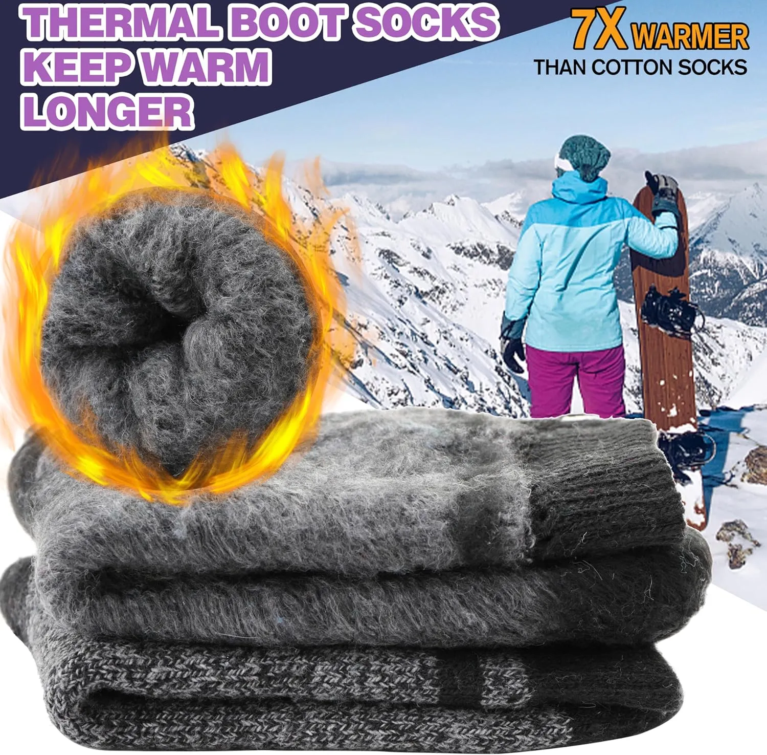 MOGGEI 3 Pairs Thermal Winter Socks for Women & Men Thick Extra Warm Insulated Ski Boot Socks for Cold Weather