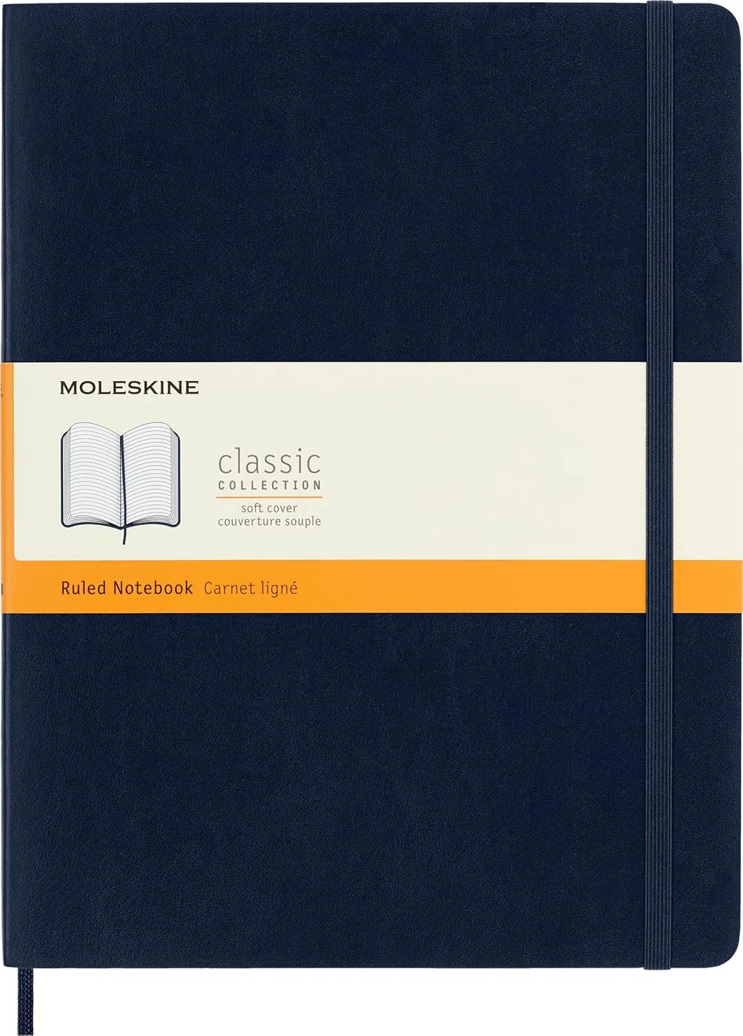 Moleskine Classic Notebook, Soft Cover, XL (7.5" x 9.5") Ruled/Lined, Sapphire Blue, 192 Pages