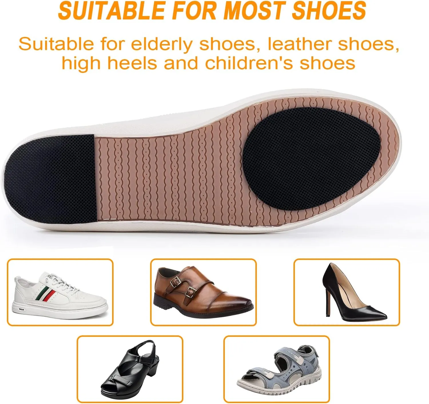 Non-Slip Shoes Pads, 8 Pcs Anti-Slip Shoe Grips on Bottom of Shoes, Silicone Self-Adhesive Sole Protector (Black-2 Shapes)