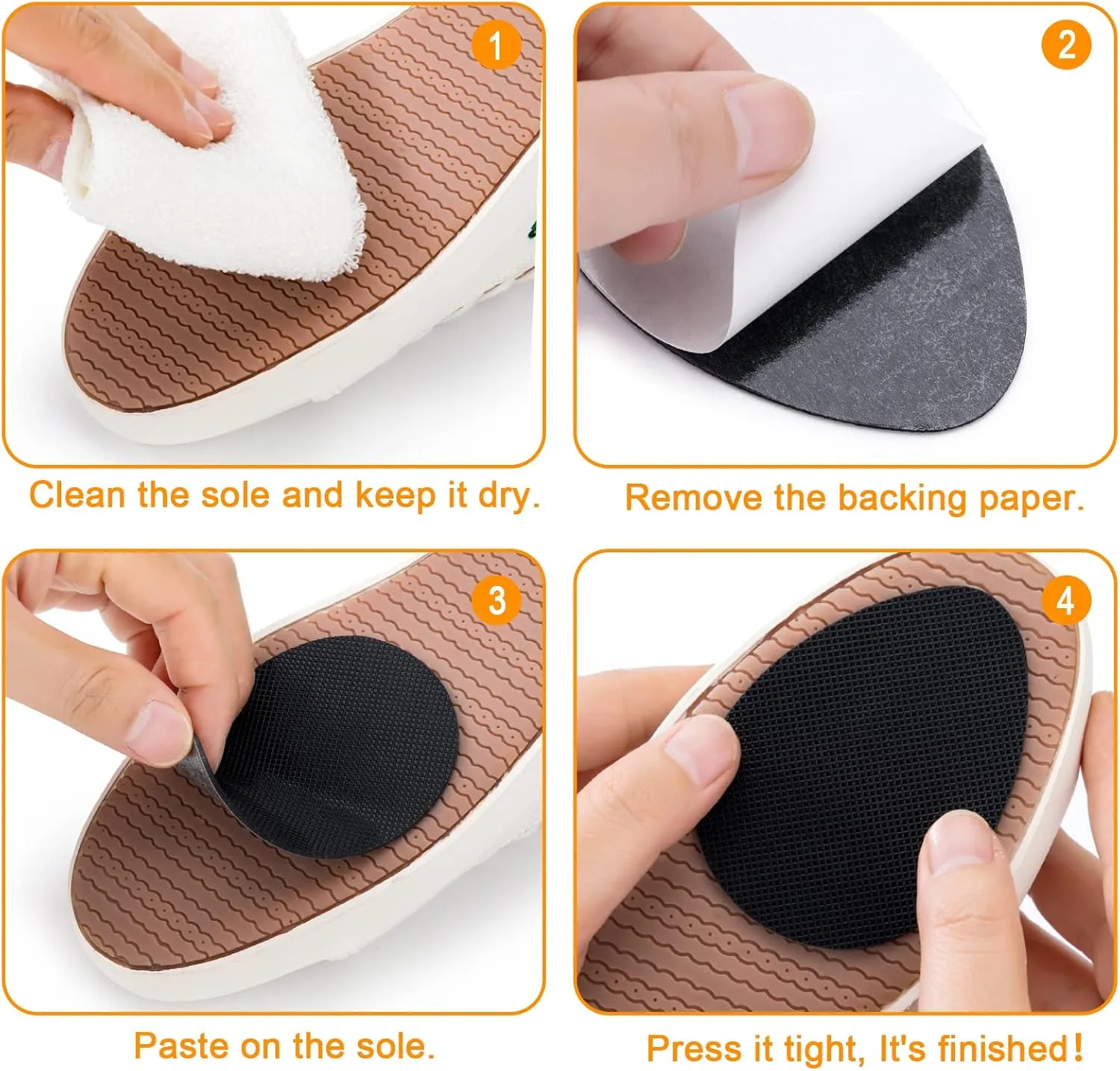 Non-Slip Shoes Pads, 8 Pcs Anti-Slip Shoe Grips on Bottom of Shoes, Silicone Self-Adhesive Sole Protector (Black-2 Shapes)