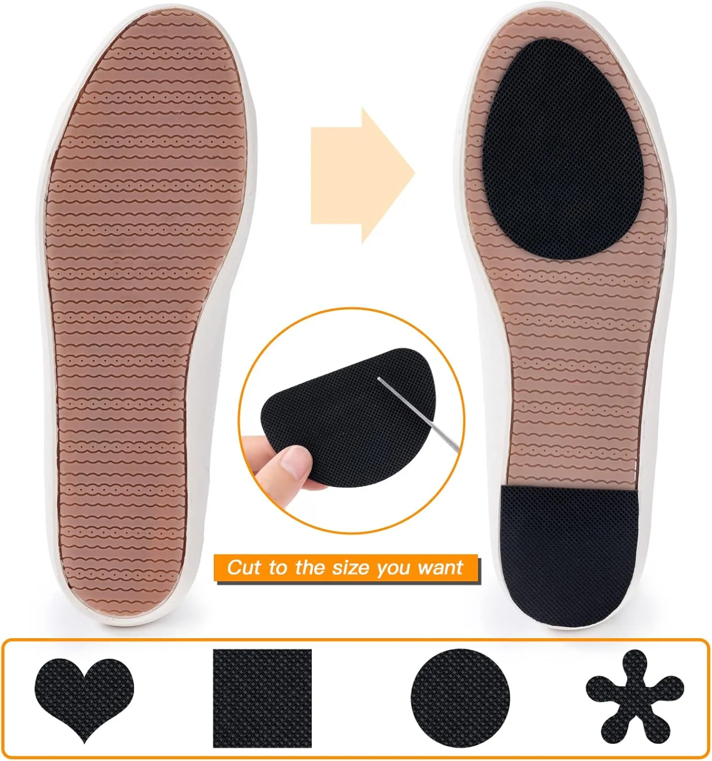 Non-Slip Shoes Pads, 8 Pcs Anti-Slip Shoe Grips on Bottom of Shoes, Silicone Self-Adhesive Sole Protector (Black-2 Shapes)