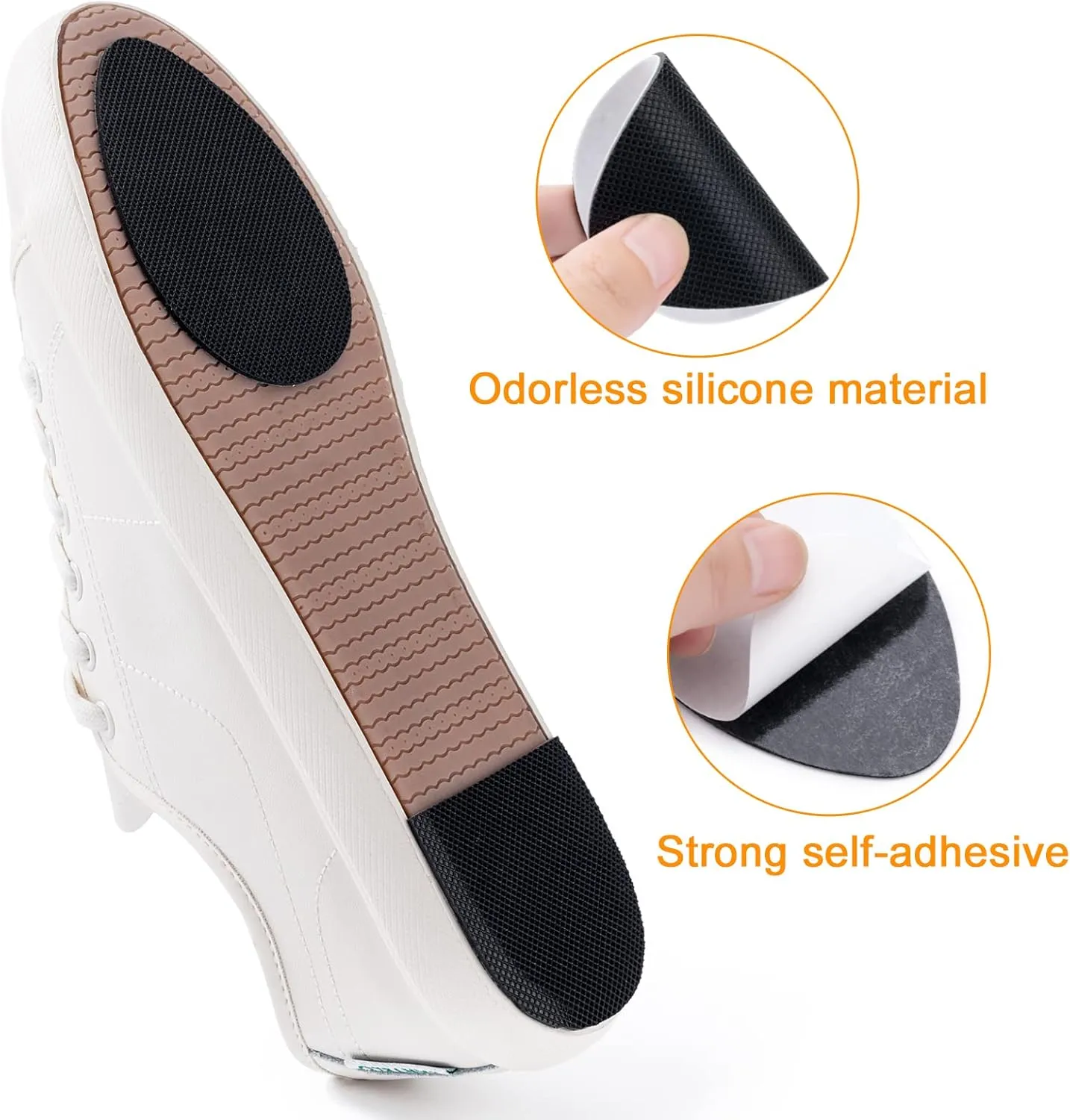 Non-Slip Shoes Pads, 8 Pcs Anti-Slip Shoe Grips on Bottom of Shoes, Silicone Self-Adhesive Sole Protector (Black-2 Shapes)