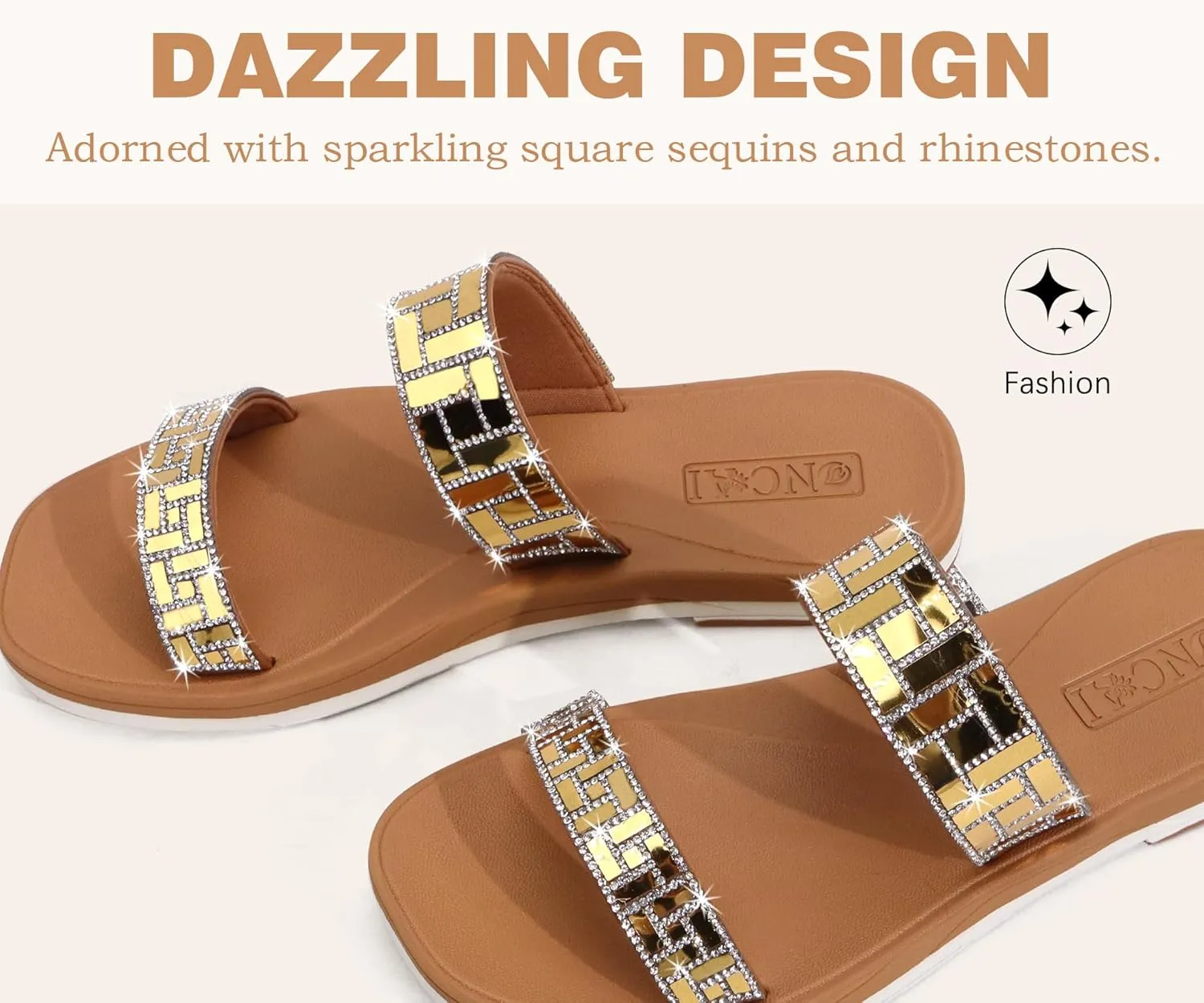 ONCAI Flat Sandals for Women Trendy Square Open Split-Toe Ring Summer Dressy Cross Strappy Slides Sandles with Slip-on Rubber Soles