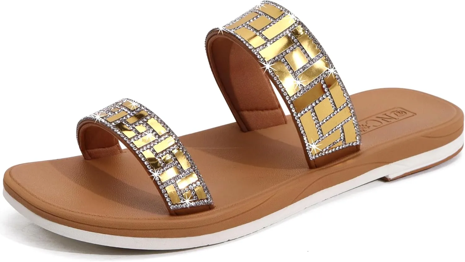 ONCAI Flat Sandals for Women Trendy Square Open Split-Toe Ring Summer Dressy Cross Strappy Slides Sandles with Slip-on Rubber Soles