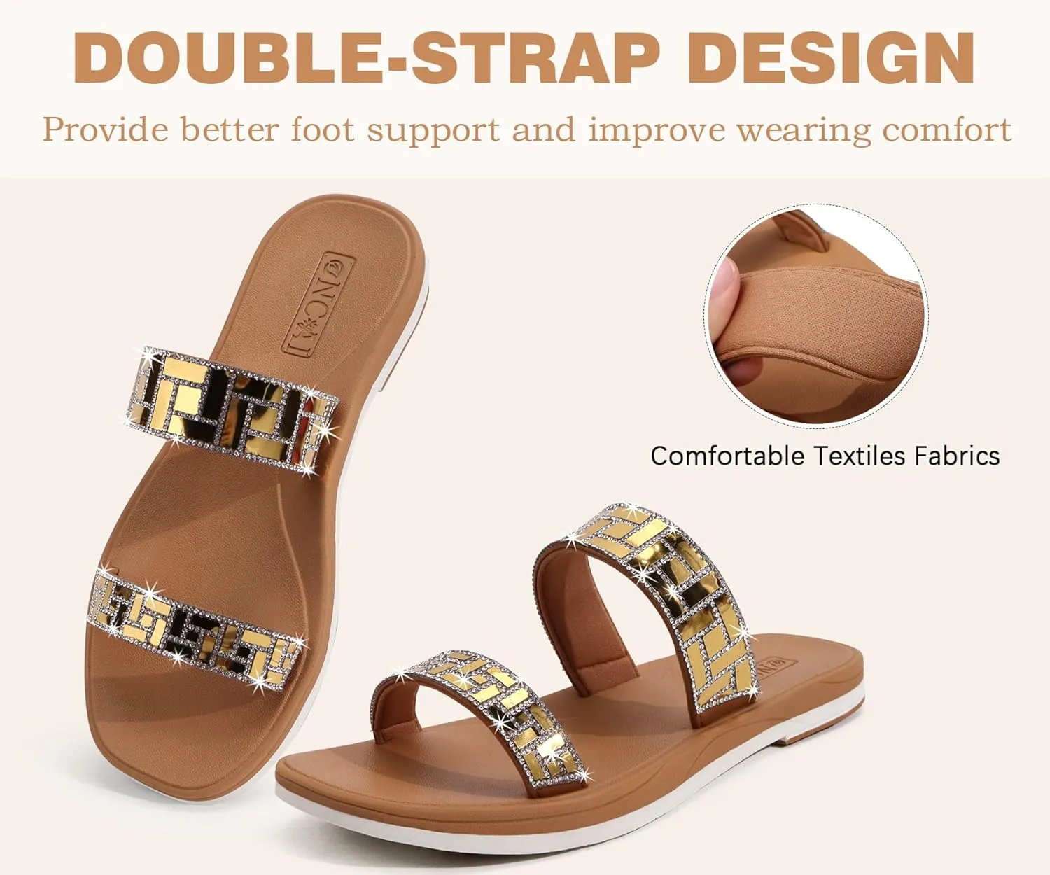ONCAI Flat Sandals for Women Trendy Square Open Split-Toe Ring Summer Dressy Cross Strappy Slides Sandles with Slip-on Rubber Soles