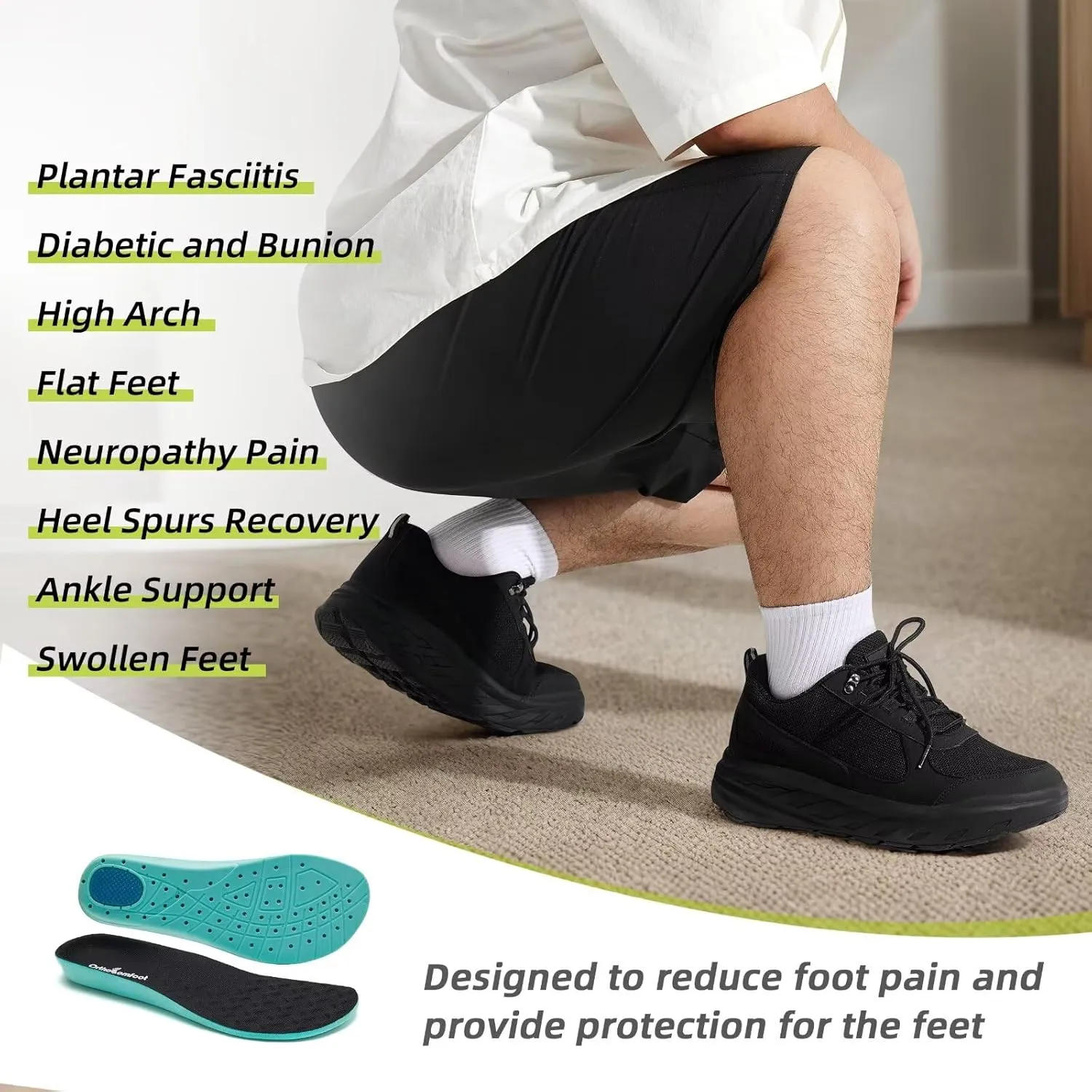 OrthoComfoot Men's Orthopedic Diabetic Wide Walking Shoes: Comfortable Plantar Fasciitis Fashion Sneakers with Arch Support for Swollen, Casual Hammer Toes Shoes for Foot and Heel Pain Relief