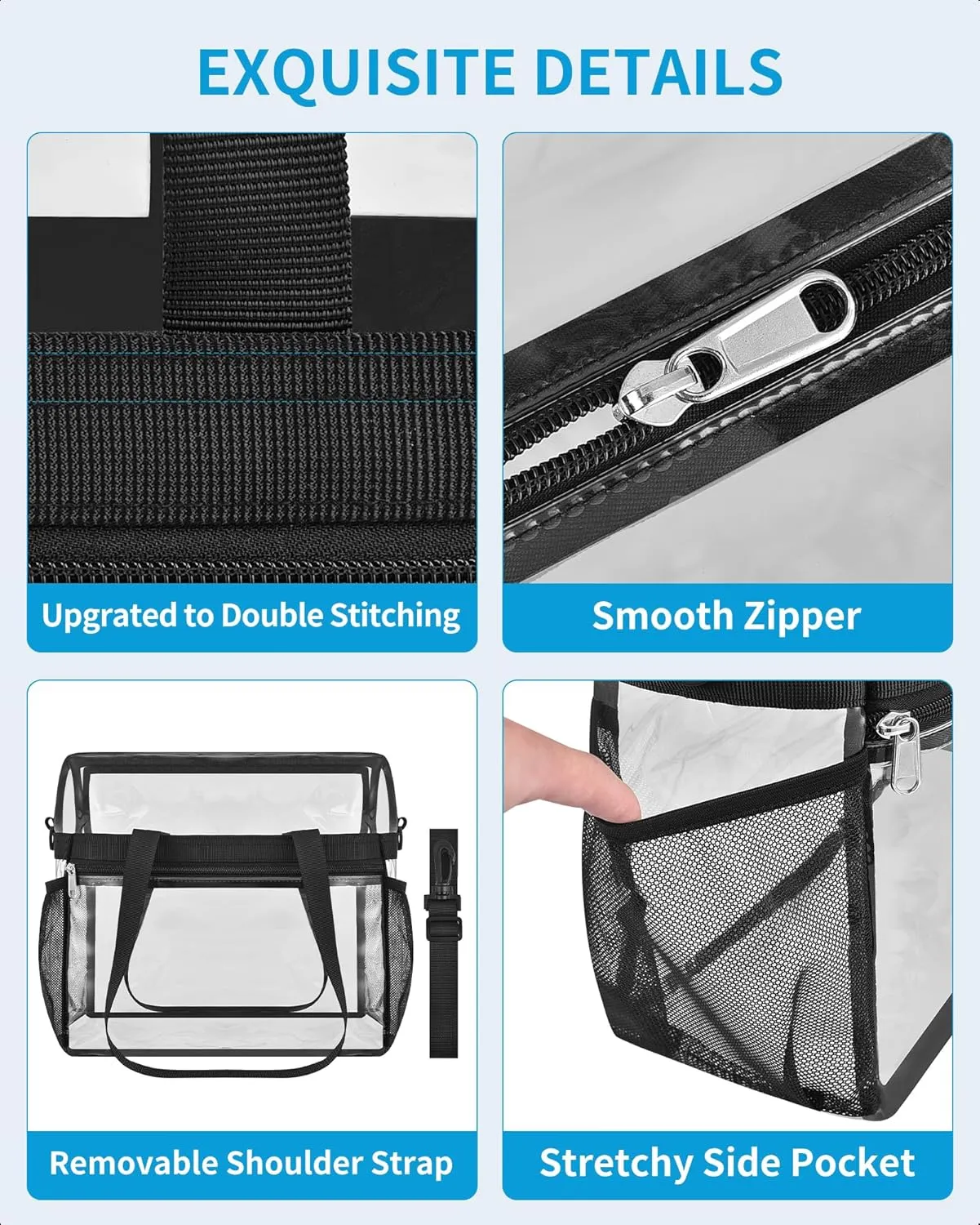 Paxiland Clear Bag for Stadium Events 12x6x12, Clear Tote Bag with Reinforced Strap, Transparent Bag for Sports Concert