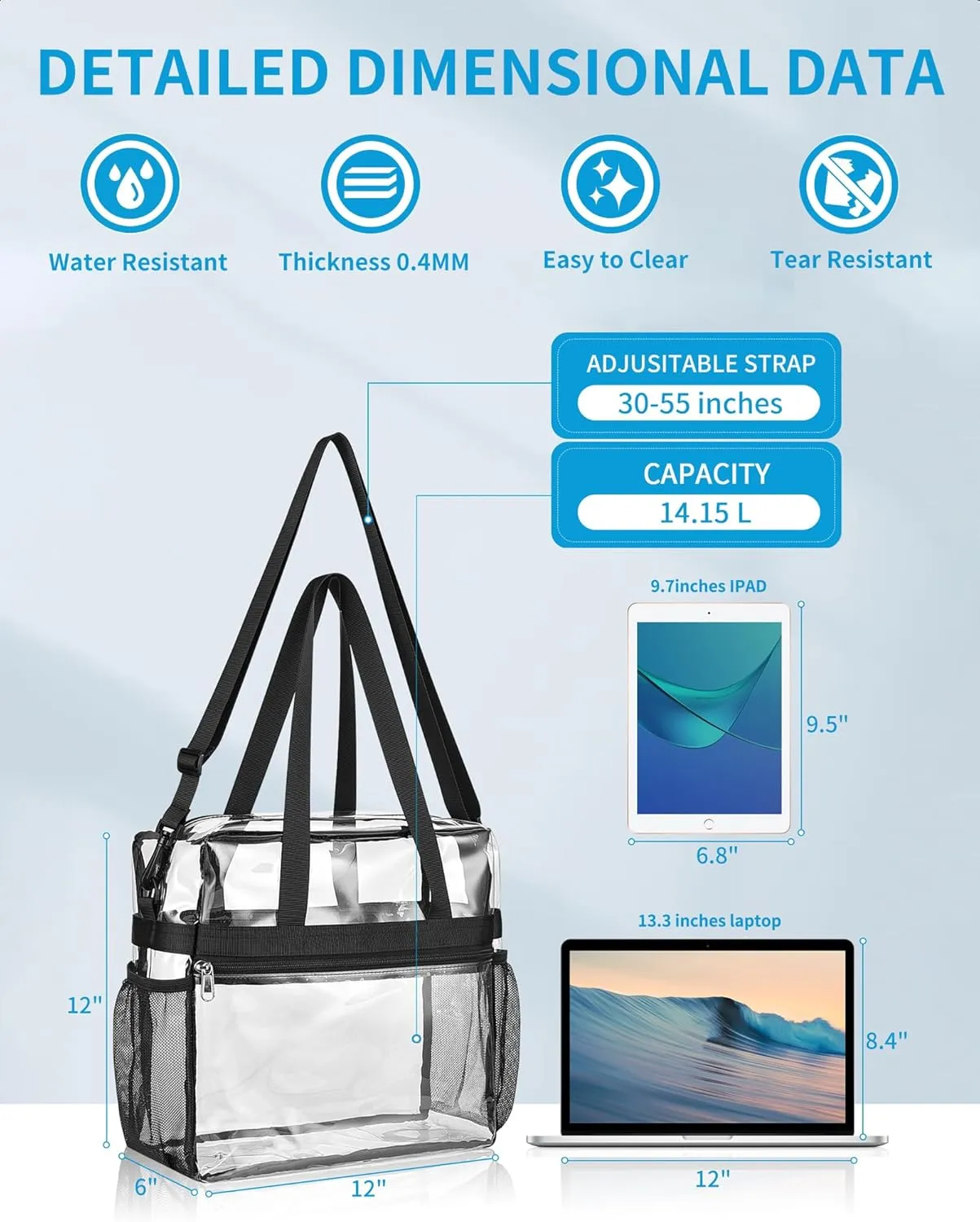 Paxiland Clear Bag for Stadium Events 12x6x12, Clear Tote Bag with Reinforced Strap, Transparent Bag for Sports Concert