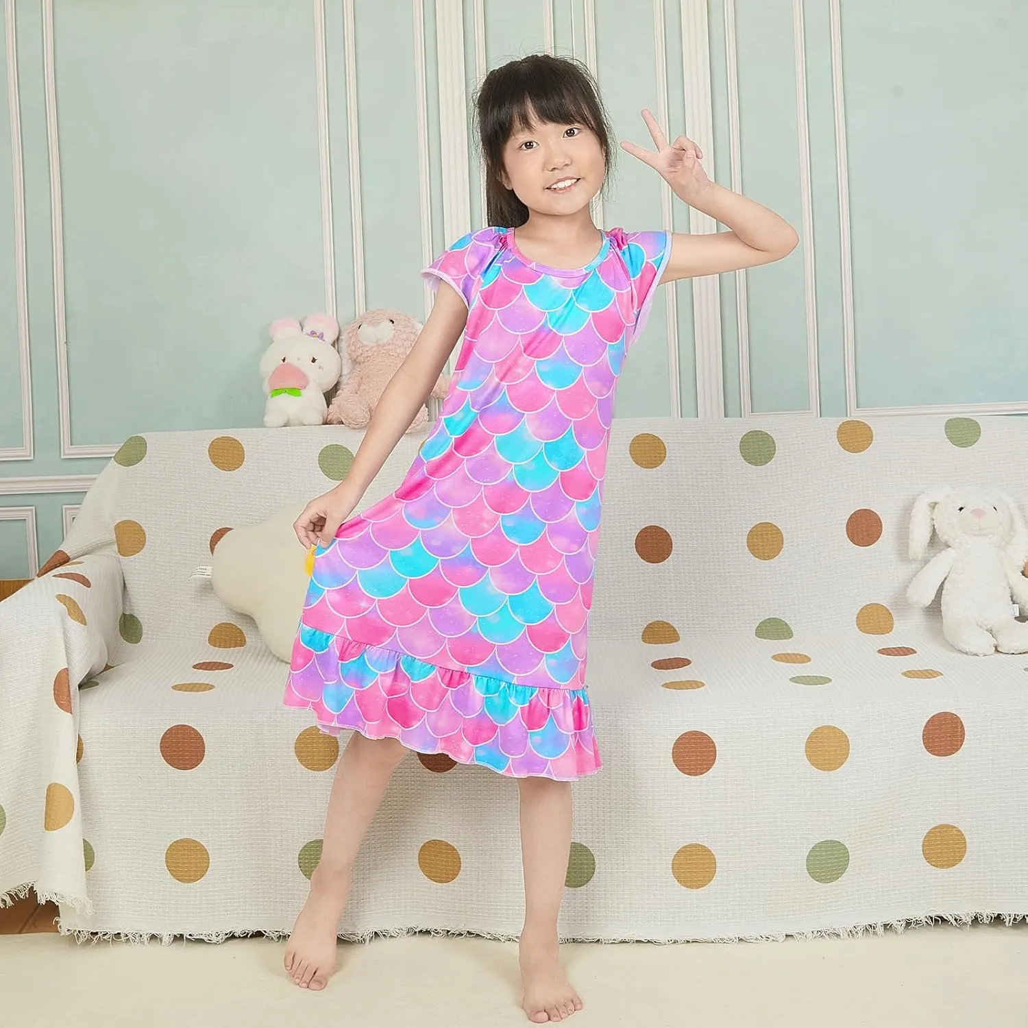 Play Tailor Girls Nightgowns Toddler Pajamas Mermaid Girls Princess Dress Sleepwear Night Gowns for Little Kids
