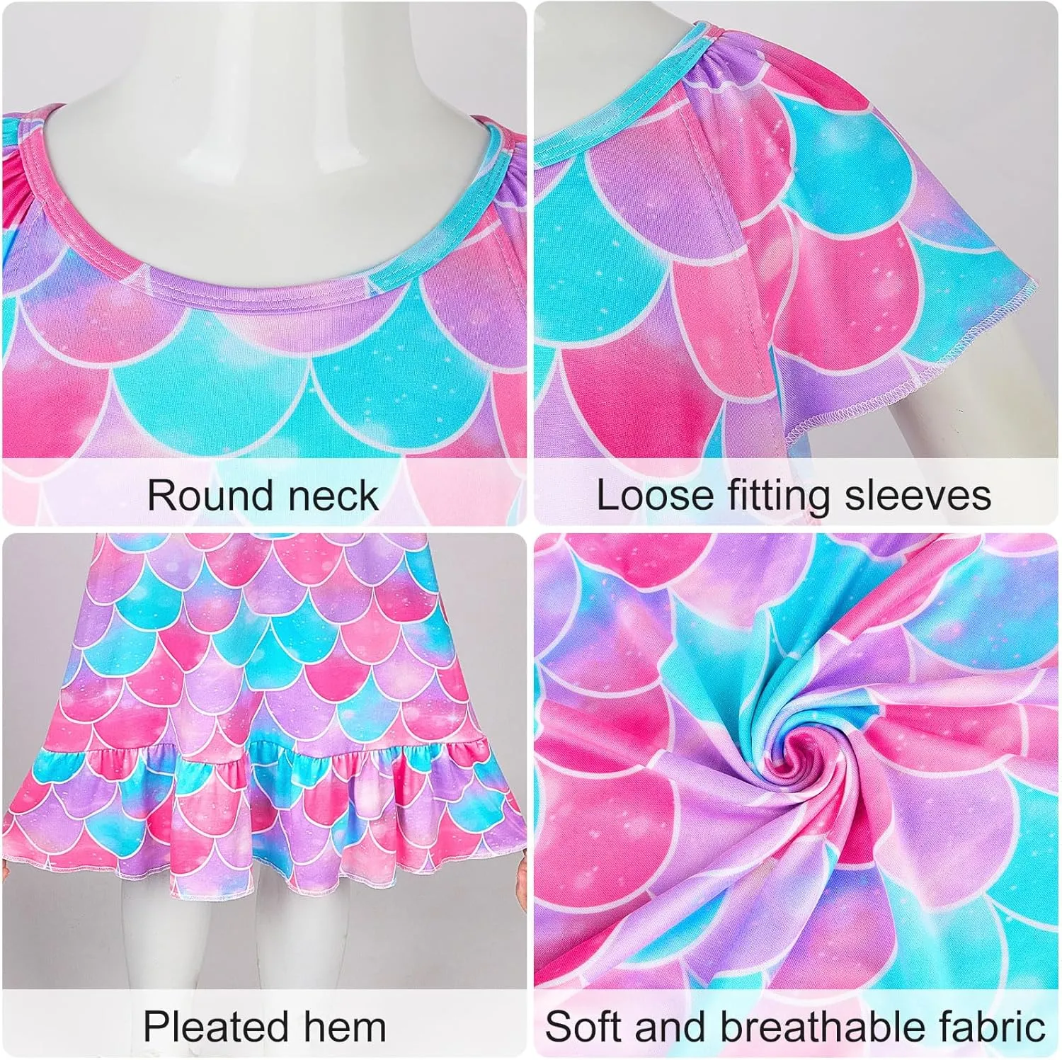Play Tailor Girls Nightgowns Toddler Pajamas Mermaid Girls Princess Dress Sleepwear Night Gowns for Little Kids