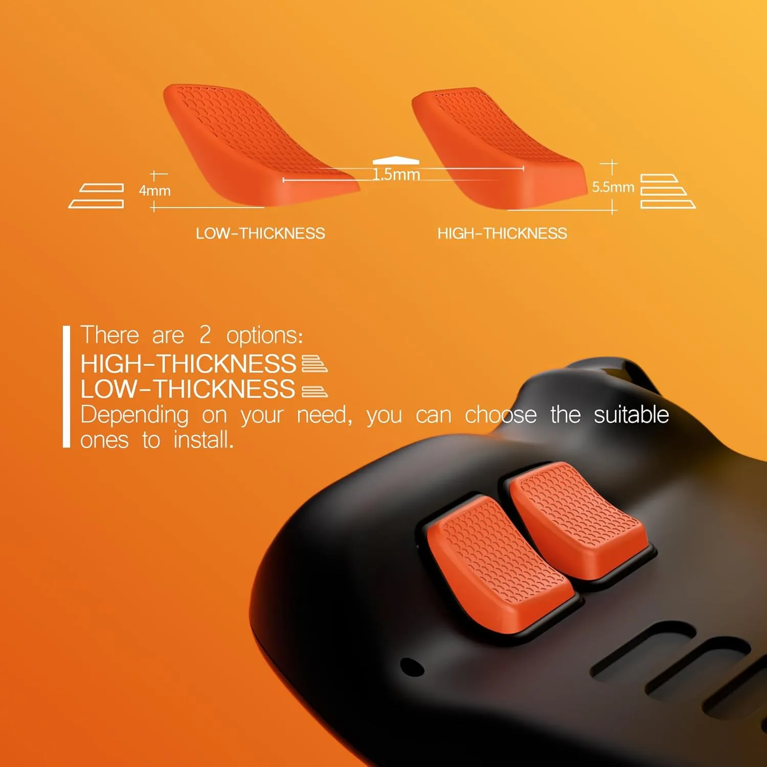 PlayVital Orange Back Button Enhancement Set for Steam Deck LCD, Grip Improvement Button Protection Kit for Steam Deck OLED - 2 Different Thickness