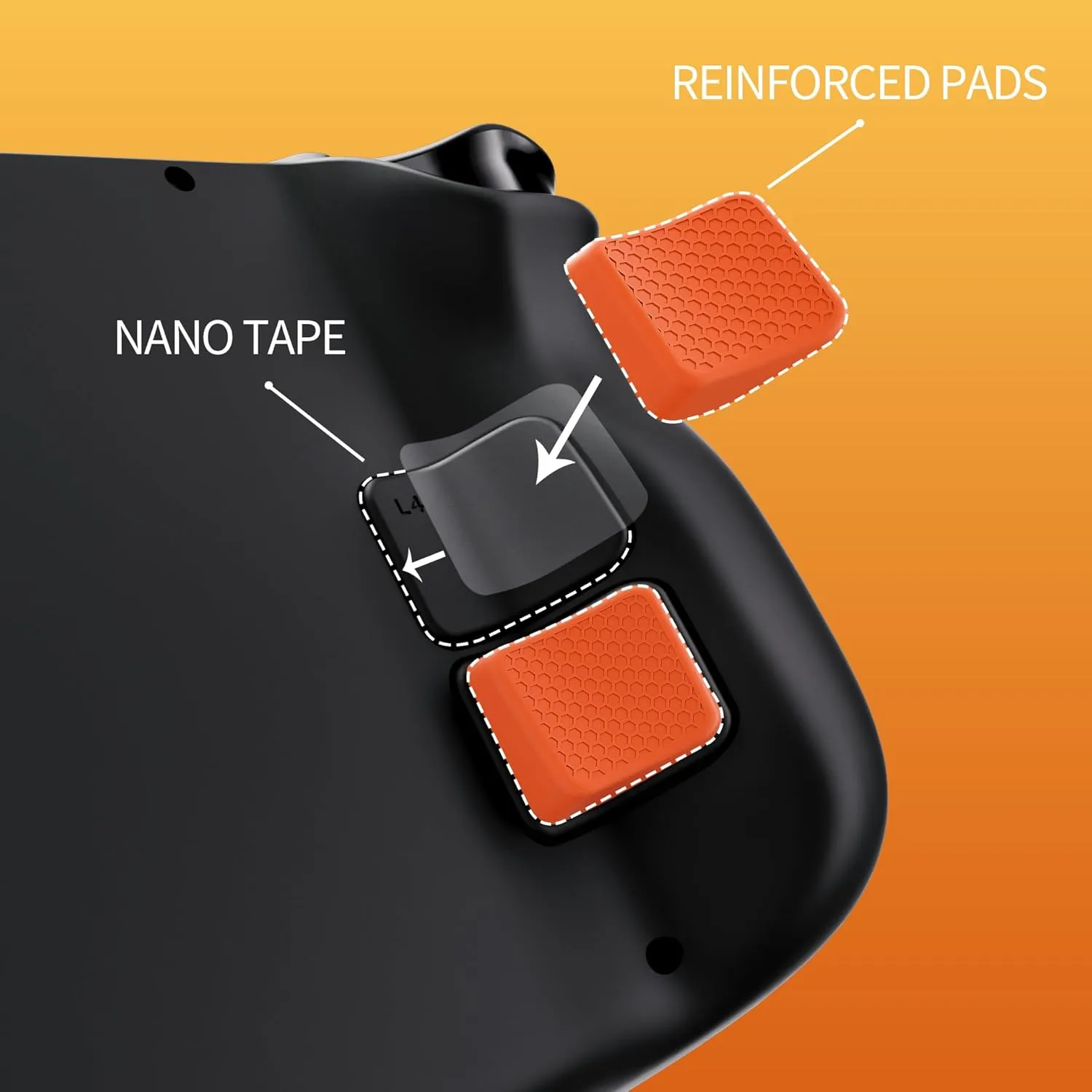 PlayVital Orange Back Button Enhancement Set for Steam Deck LCD, Grip Improvement Button Protection Kit for Steam Deck OLED - 2 Different Thickness