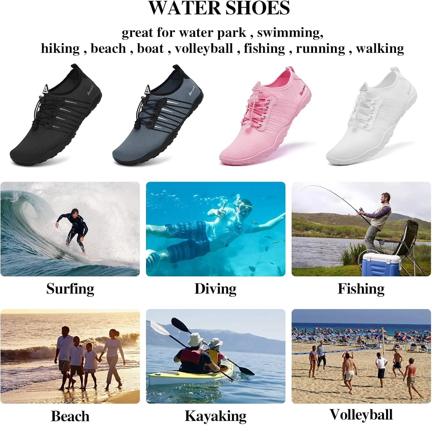 Racqua Water Shoes Quick Dry Barefoot Water Aqua Sport Beach Pool Swim Surf Diving for Men Women