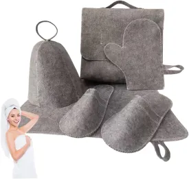 Sauna Cushion, Sauna Kit, Grey Cushion, Hat, Gloves, Slipper & Storage Bag, Eco-Friendly, Comfortable, Breathable, for Spa, Steam Room, Bathhouse, Hat
