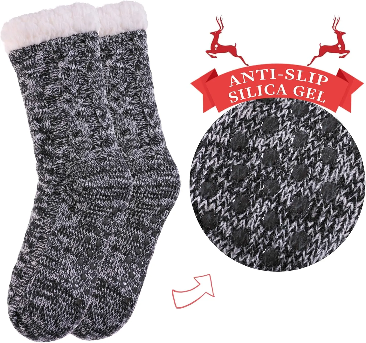SDBING Women's Winter Super Soft Warm Cozy Fleece Lined Fuzzy Slipper Socks with Grippers