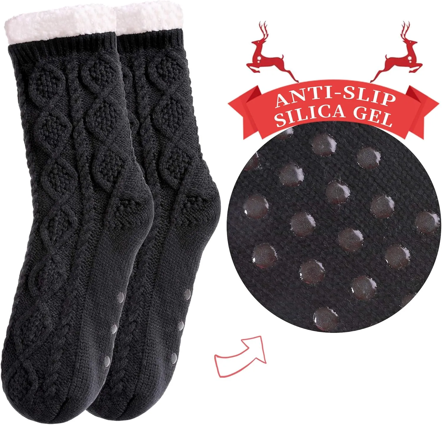 SDBING Women's Winter Super Soft Warm Cozy Fleece Lined Fuzzy Slipper Socks with Grippers