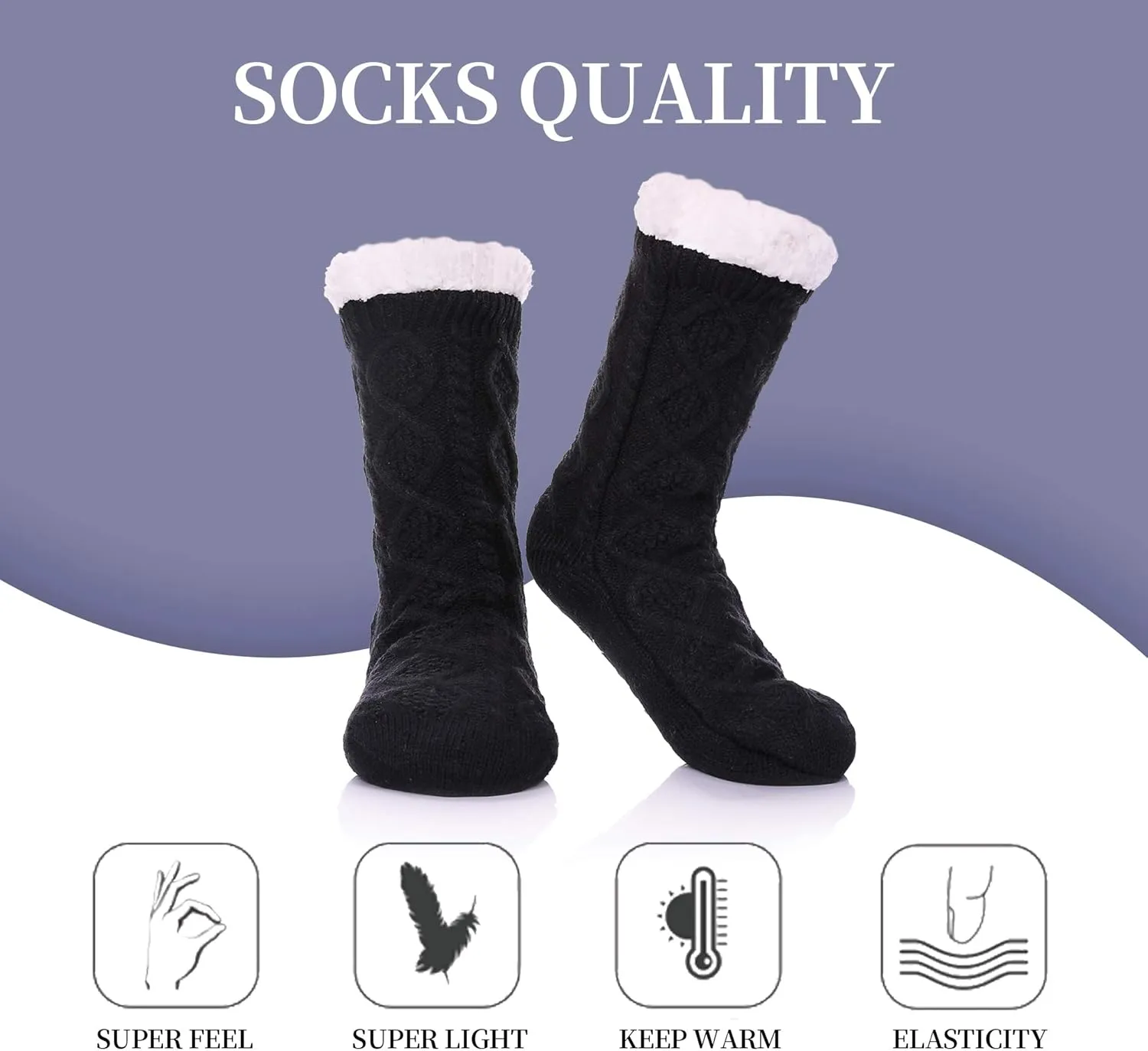 SDBING Women's Winter Super Soft Warm Cozy Fleece Lined Fuzzy Slipper Socks with Grippers