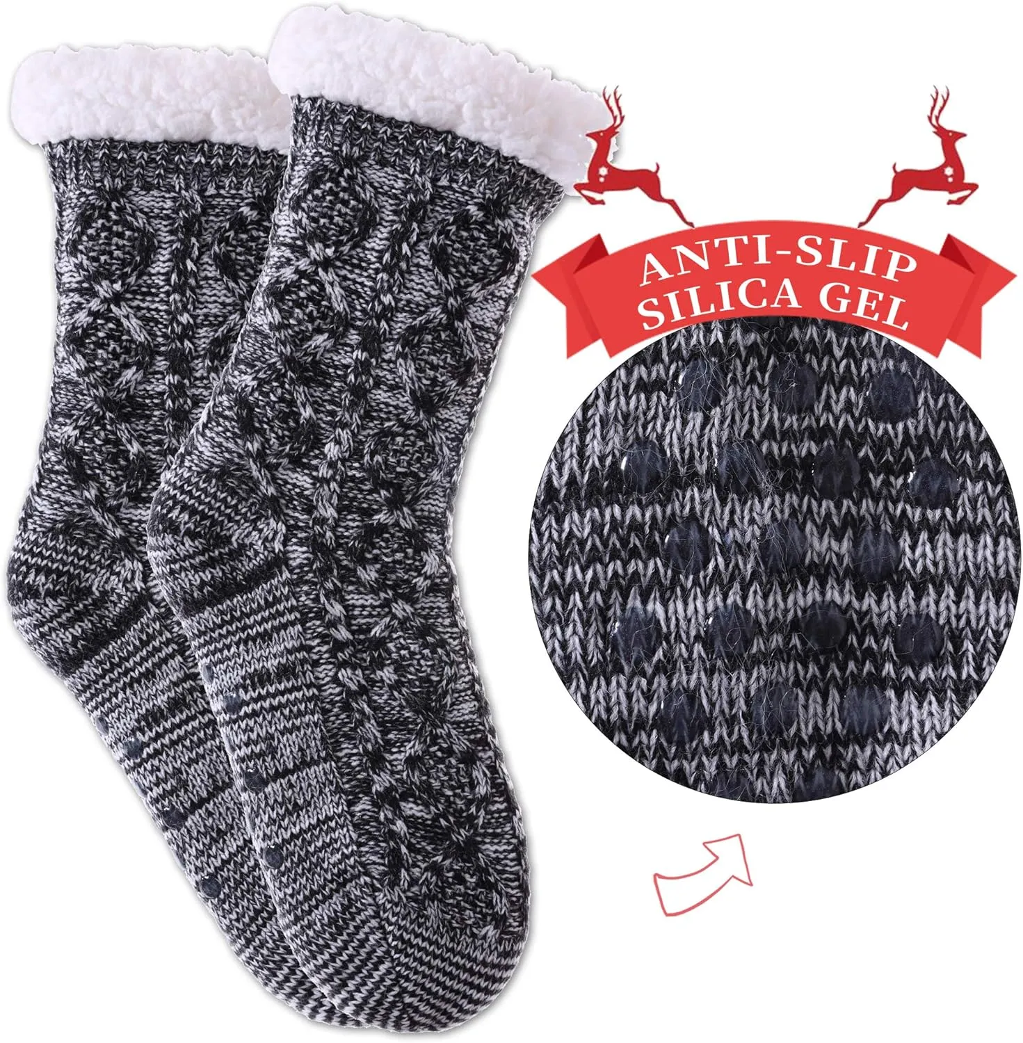 SDBING Women's Winter Super Soft Warm Cozy Fleece Lined Fuzzy Slipper Socks with Grippers