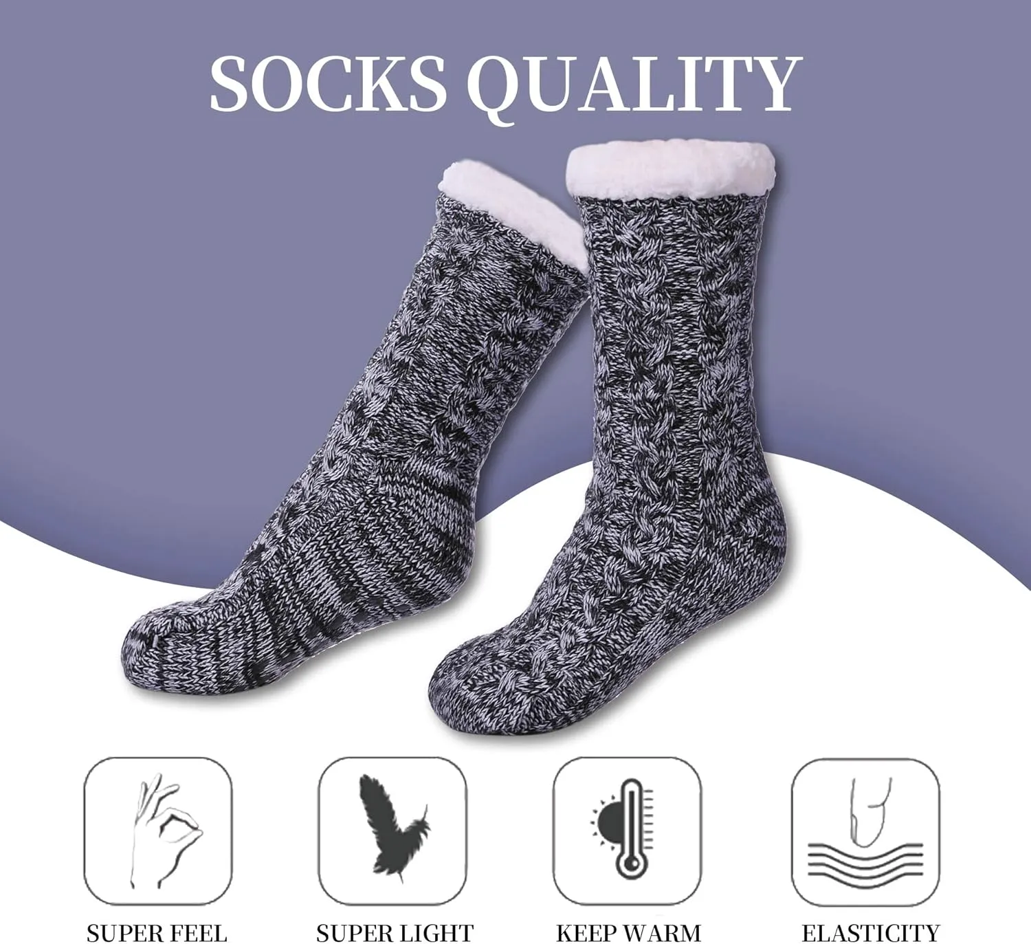 SDBING Women's Winter Super Soft Warm Cozy Fleece Lined Fuzzy Slipper Socks with Grippers