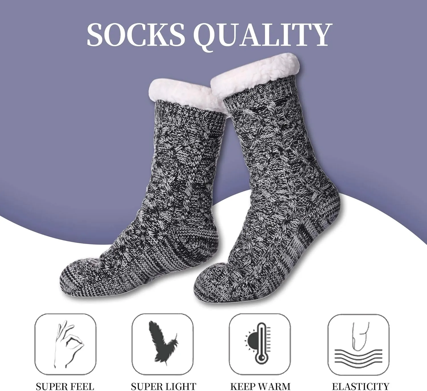 SDBING Women's Winter Super Soft Warm Cozy Fleece Lined Fuzzy Slipper Socks with Grippers