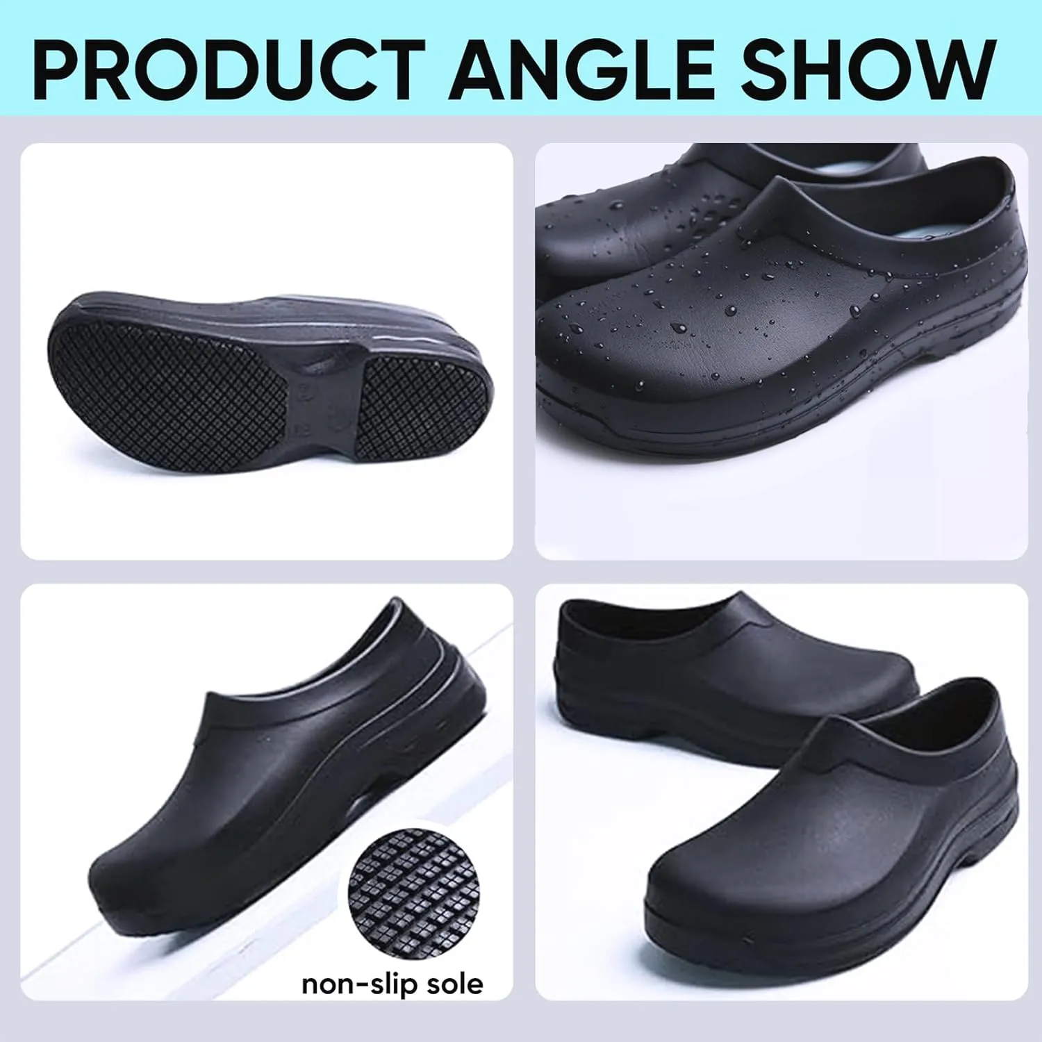 Slip Resistant Shoes for Kitchen/Chef/Garden/Nurse Non Slip Work Shoes for Men & Women Durable & Comfortable Black Clogs for Professional Safety(6-11Men/8-12.5Women)