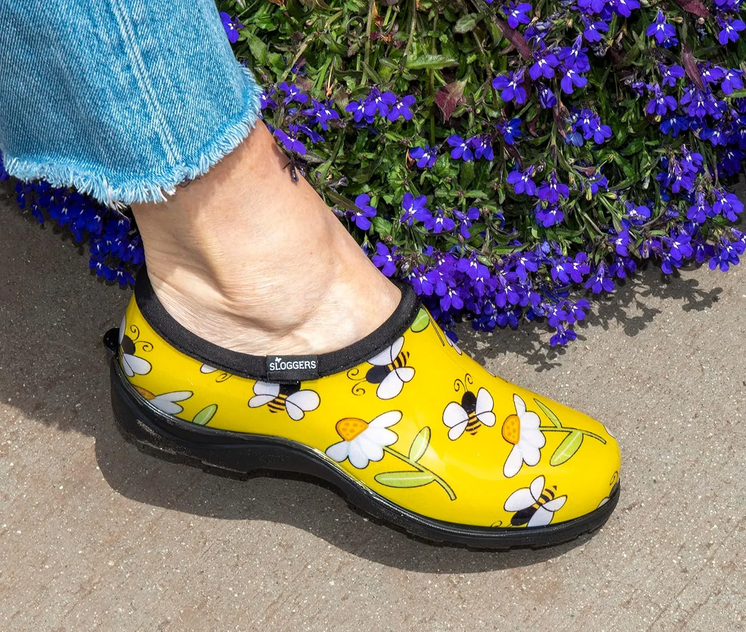 Sloggers Original Waterproof Rain and Garden Shoe for Women Outdoor Slip-On Garden Clog - Made in The USA with Premium Comfort Insole and Arch Support - Bee Print Yellow, Size 8