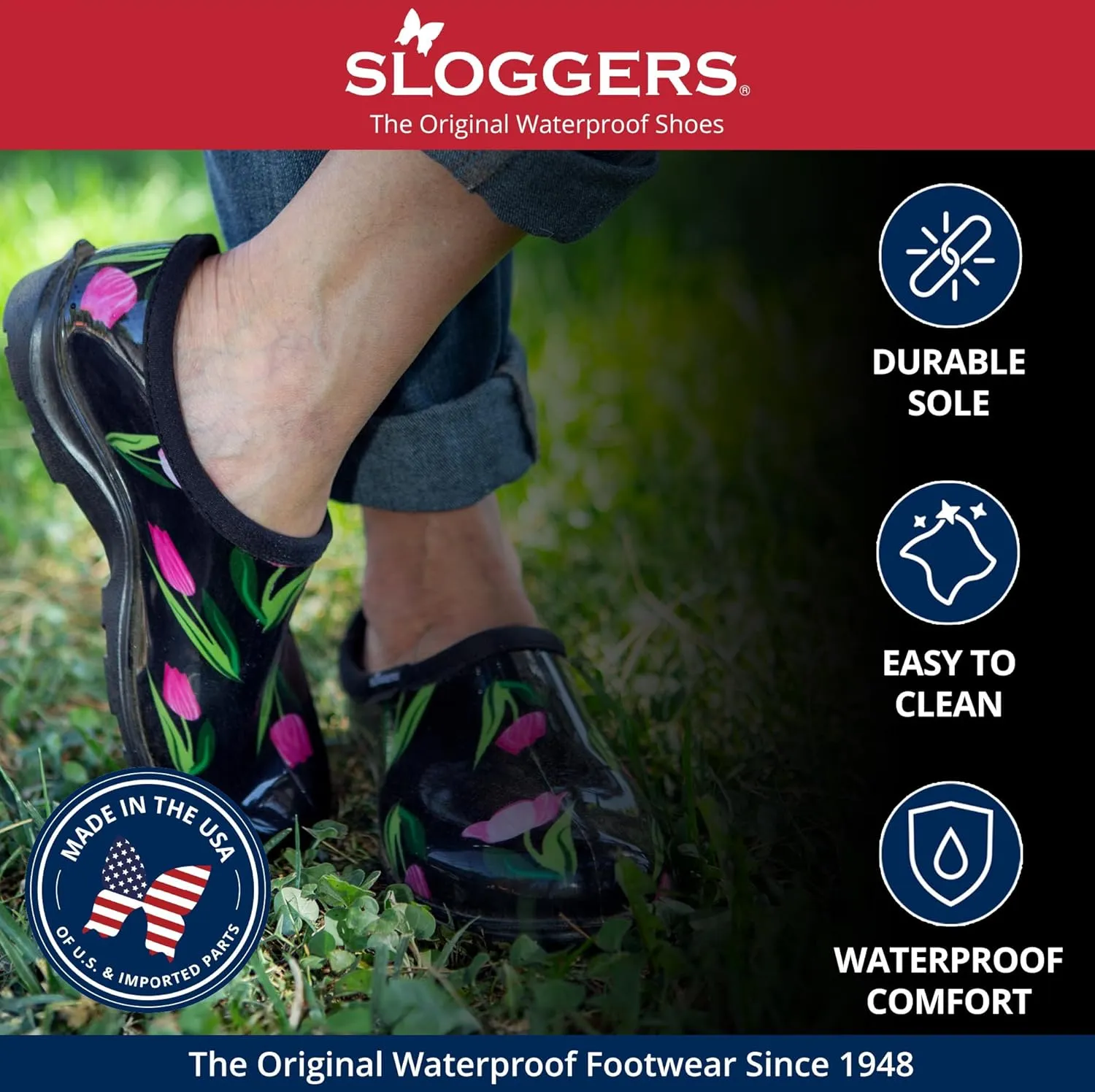 Sloggers Original Waterproof Rain and Garden Shoe for Women Outdoor Slip-On Garden Clog - Made in The USA with Premium Comfort Insole and Arch Support - Bee Print Yellow, Size 8