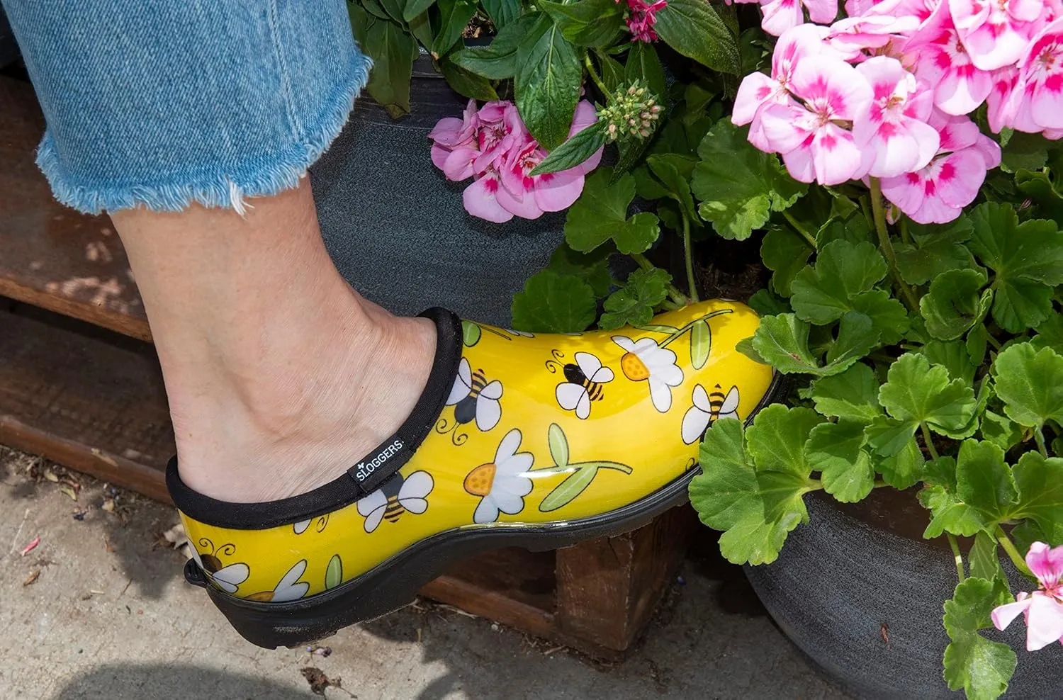 Sloggers Original Waterproof Rain and Garden Shoe for Women Outdoor Slip-On Garden Clog - Made in The USA with Premium Comfort Insole and Arch Support - Bee Print Yellow, Size 8