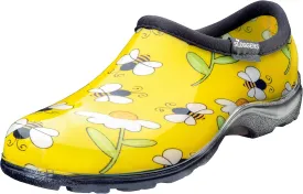 Sloggers Original Waterproof Rain and Garden Shoe for Women Outdoor Slip-On Garden Clog - Made in The USA with Premium Comfort Insole and Arch Support - Bee Print Yellow, Size 8