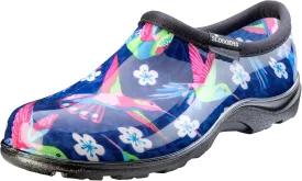 Sloggers Original Waterproof Rain and Garden Shoe for Women Outdoor Slip-On Garden Clog - Made in The USA with Premium Comfort Insole and Arch Support - Blue/Pink Hummingbird Print, Size 8