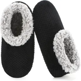 Soft Fuzzy Slippers for Women Indoor, Warm Furry House Sock Shoes Fluffy Lined, Bedroom Booties Non-Slip Gripper Soles, Winter Cozy Christmas Gifts