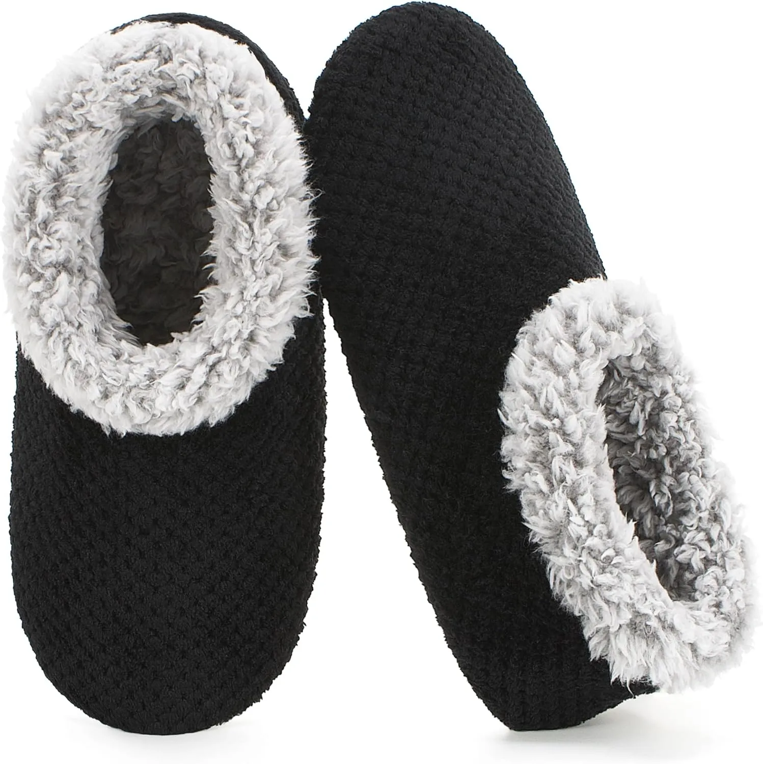 Soft Fuzzy Slippers for Women Indoor, Warm Furry House Sock Shoes Fluffy Lined, Bedroom Booties Non-Slip Gripper Soles, Winter Cozy Christmas Gifts