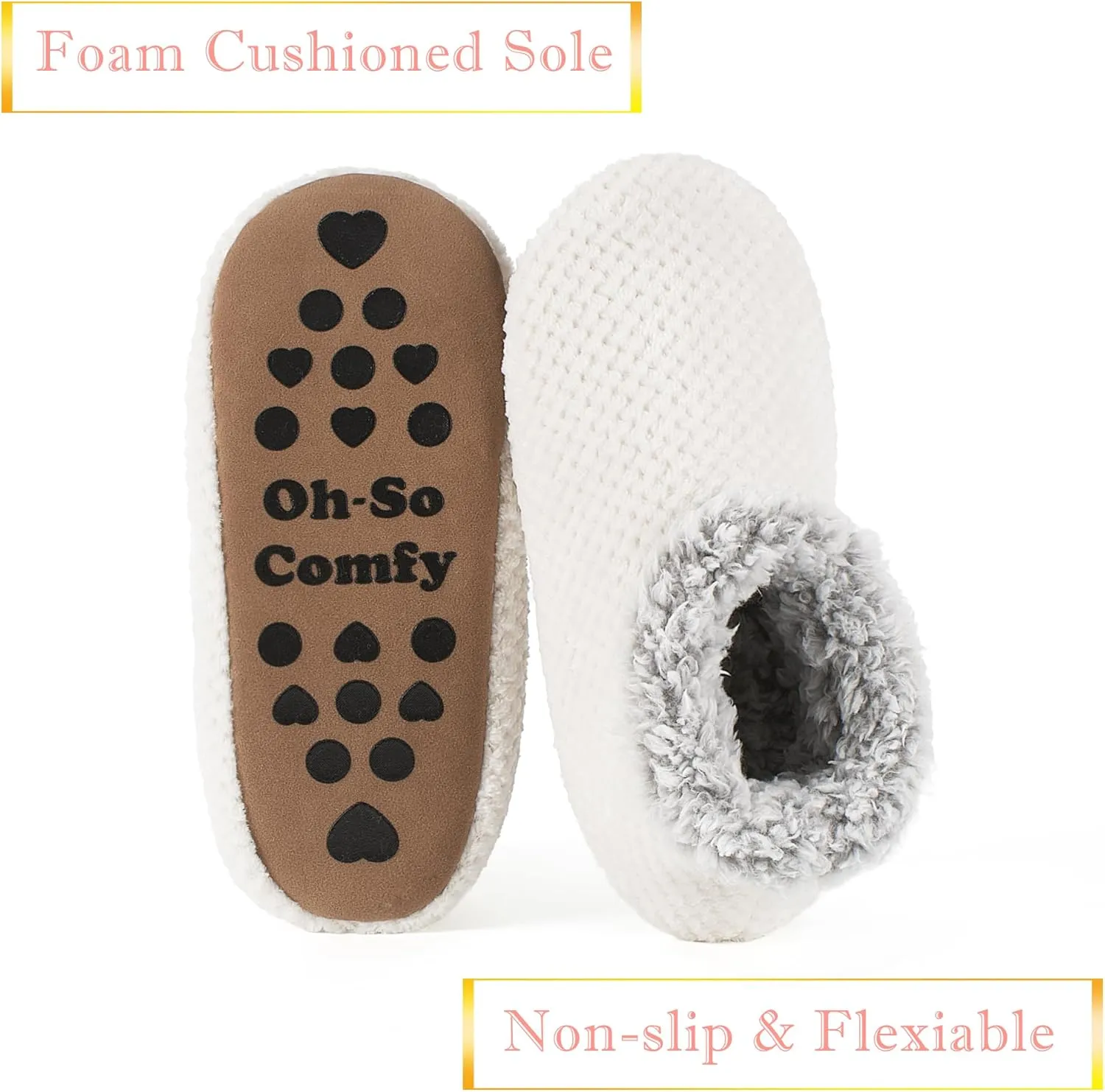 Soft Fuzzy Slippers for Women Indoor, Warm Furry House Sock Shoes Fluffy Lined, Bedroom Booties Non-Slip Gripper Soles, Winter Cozy Christmas Gifts