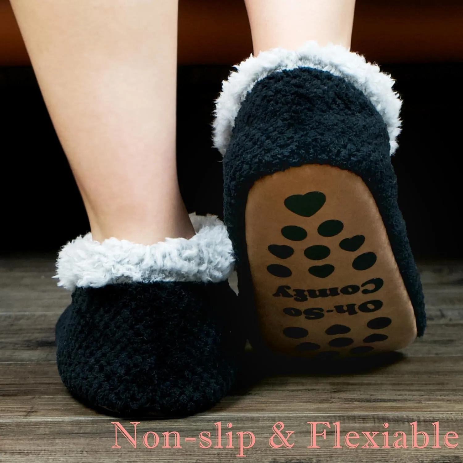 Soft Fuzzy Slippers for Women Indoor, Warm Furry House Sock Shoes Fluffy Lined, Bedroom Booties Non-Slip Gripper Soles, Winter Cozy Christmas Gifts