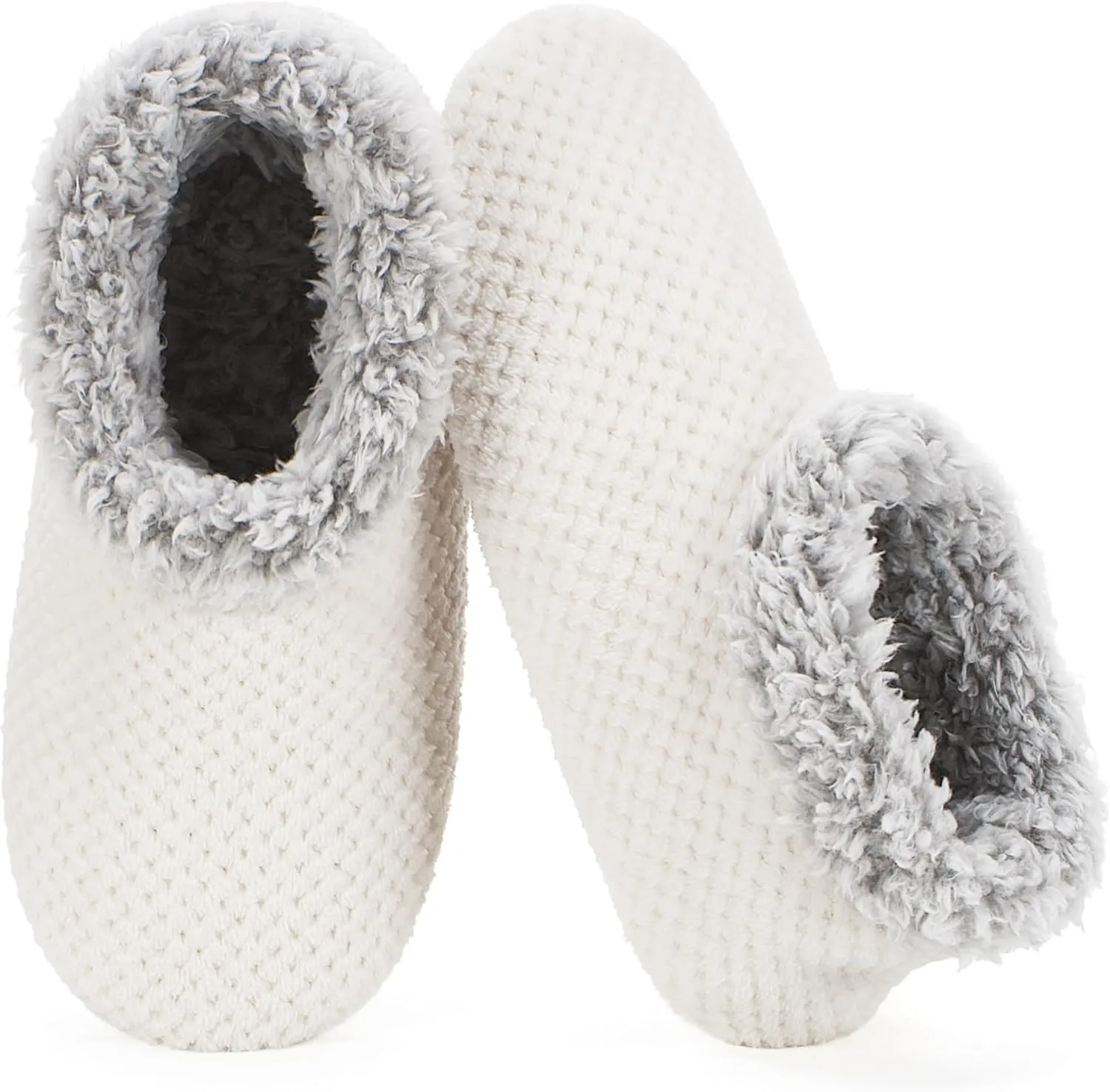 Soft Fuzzy Slippers for Women Indoor, Warm Furry House Sock Shoes Fluffy Lined, Bedroom Booties Non-Slip Gripper Soles, Winter Cozy Christmas Gifts