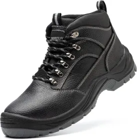 Steel Toe Boots for Men Real Leather Work Safety Shoes, Industrial & Construction Shoes, Indestructible Welding Boots, Black&Grey, Size 11.5