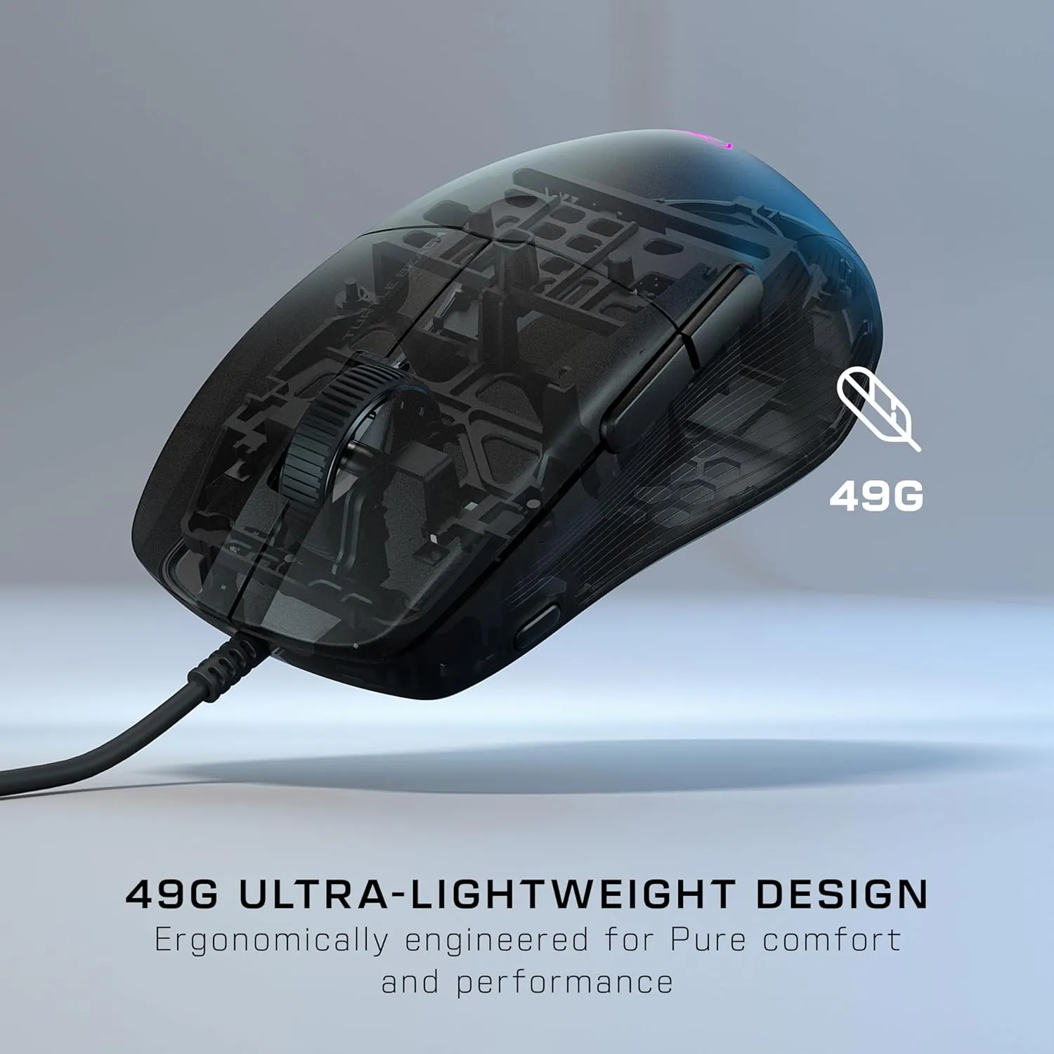 Turtle Beach Pure SEL - Ultra-Light Ergonomic RGB Gaming Mouse, 8K DPI Optical Sensor, Mechanical Switches, Pretension System, Pure PTFE Glides, RGB Illumination  Black