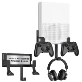 Wall Mount Kit with Detachable 2 Controller Holder & 1 Headphone Hanger Metal Wall Mount Compatible with Xbox One S, Black