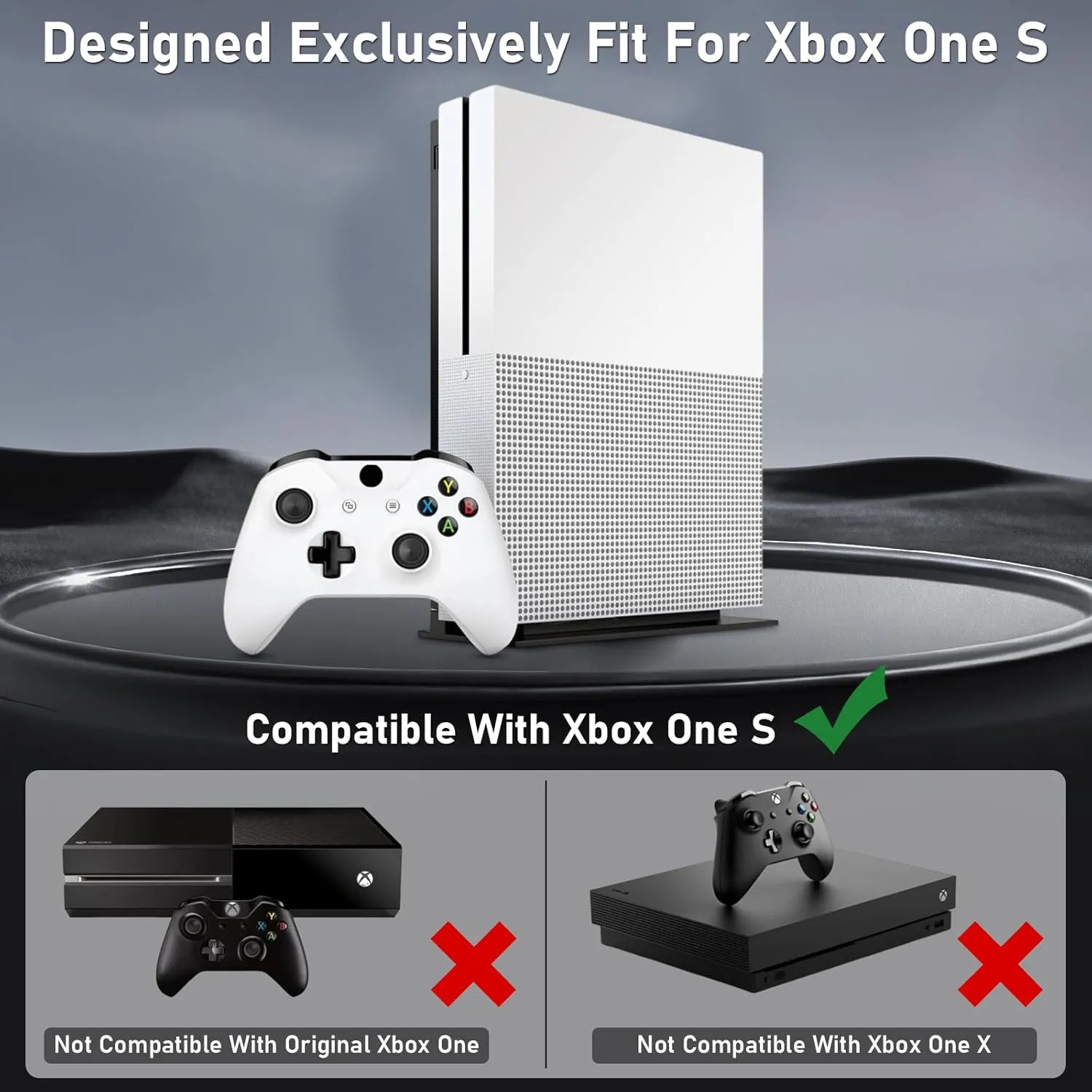 Wall Mount Kit with Detachable 2 Controller Holder & 1 Headphone Hanger Metal Wall Mount Compatible with Xbox One S, Black