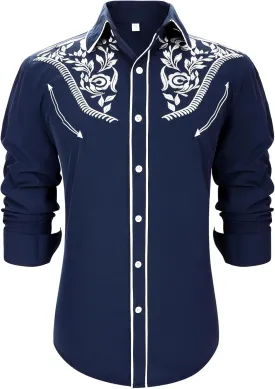 Western Shirts for Men Cowboy Shirts Long Sleeve Embroidered Country Shirt Slim Fit Button Down Shirt Casual Work