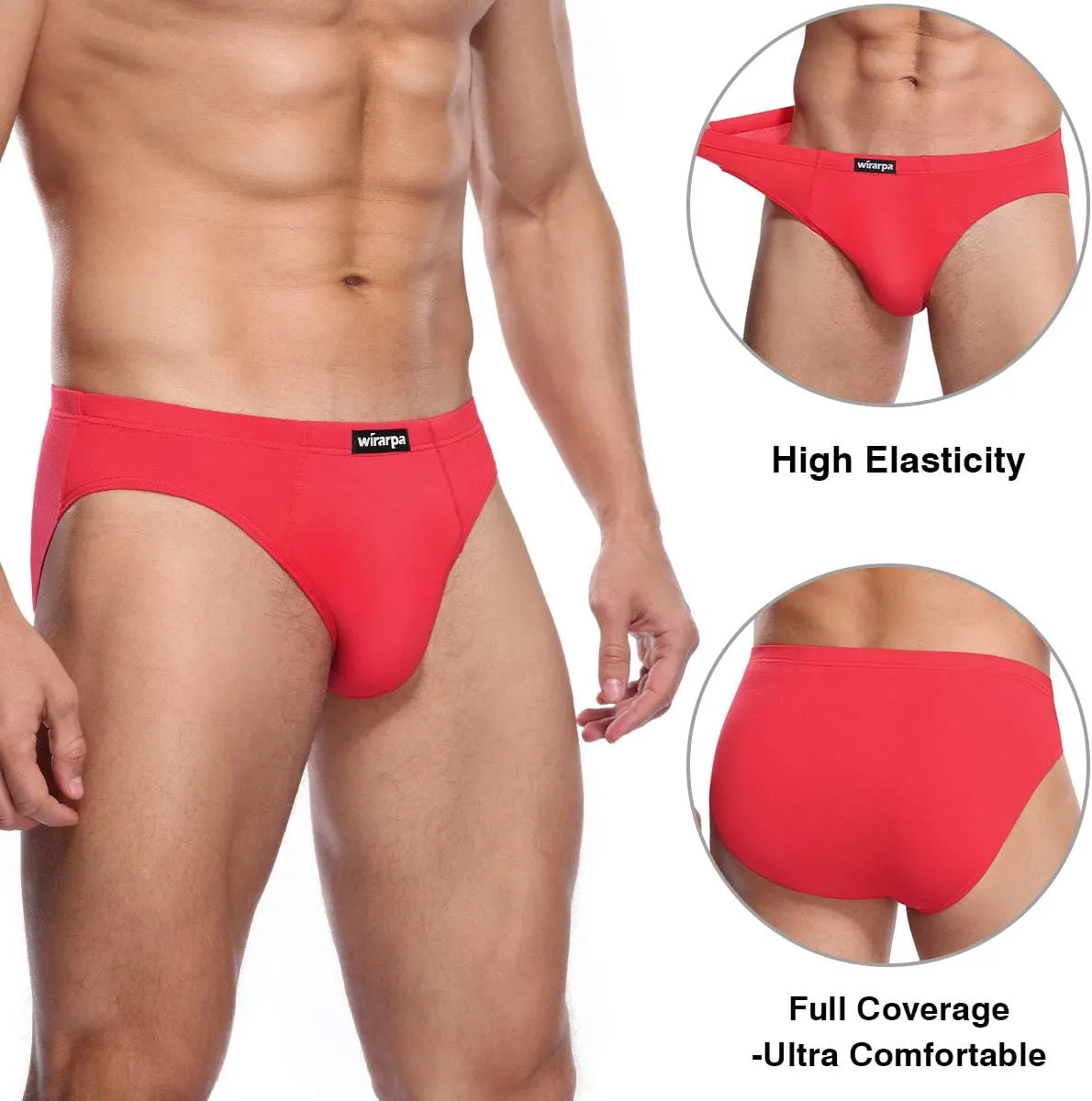wirarpa Men's Underwear Modal Microfiber Briefs No Fly Covered Waistband Silky Touch Underpants 4 Pack