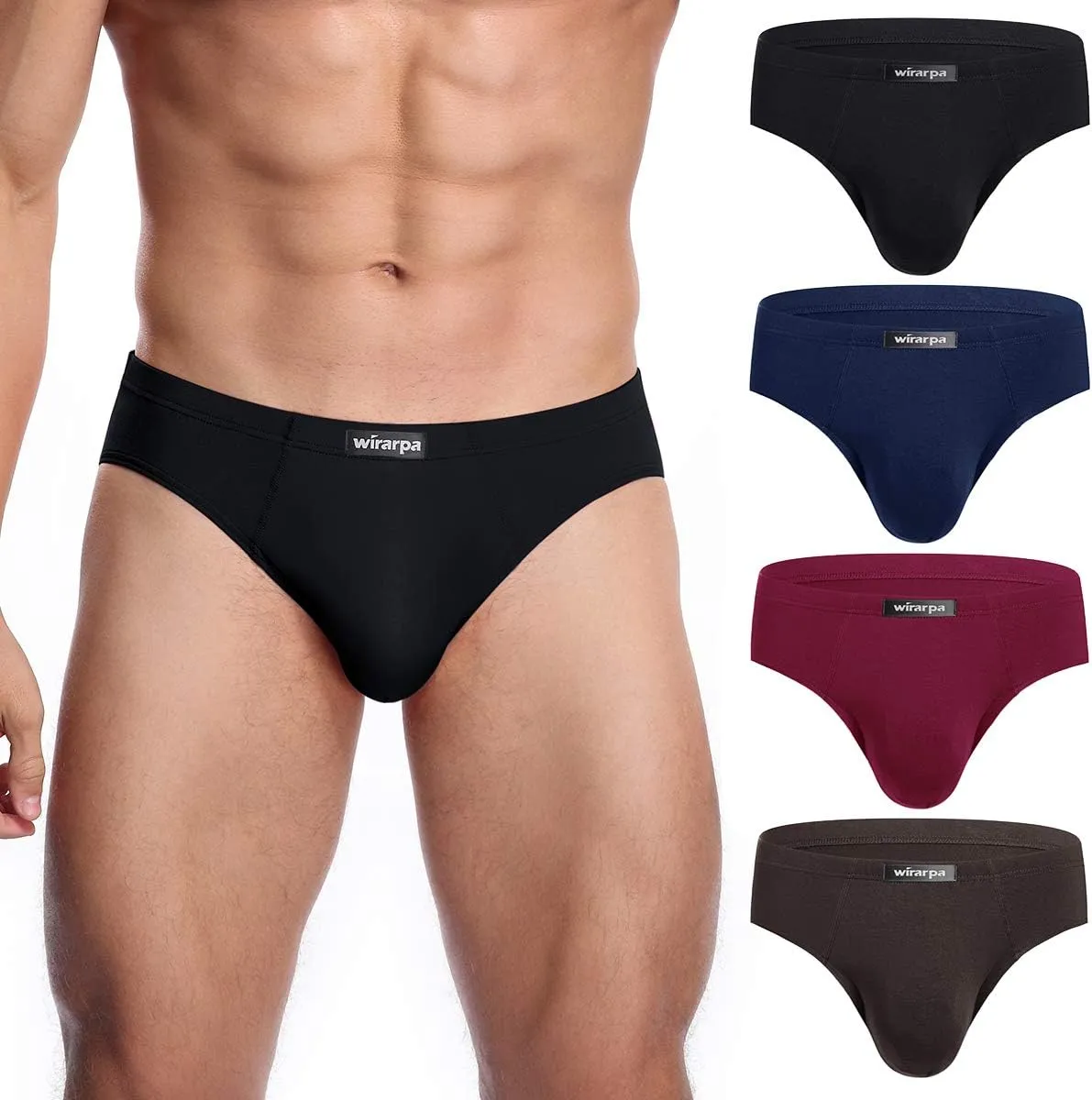 wirarpa Men's Underwear Modal Microfiber Briefs No Fly Covered Waistband Silky Touch Underpants 4 Pack