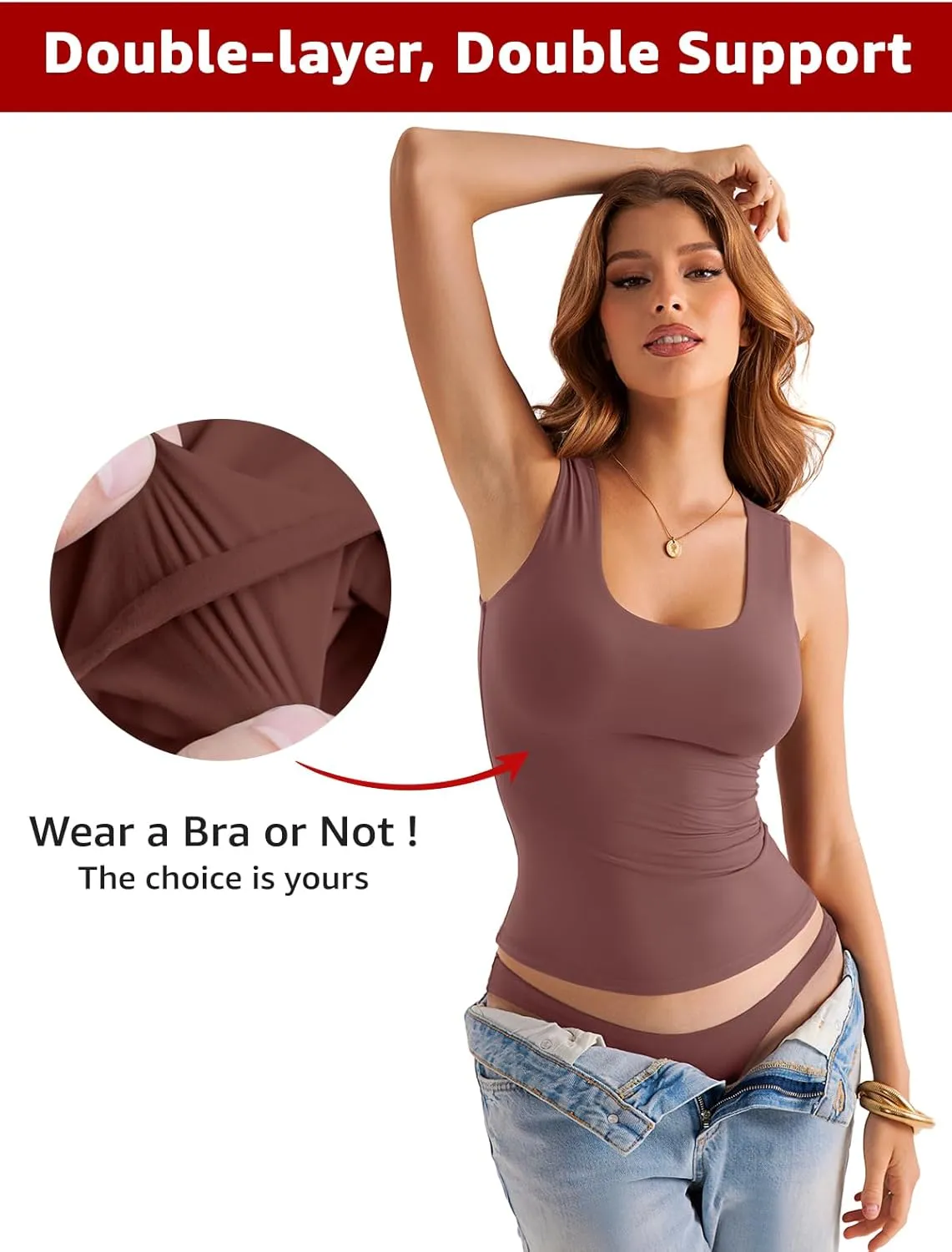 Womens Double Lined Scoop Neck Tank Tops Basic Slim Fit Sleeveless Shirts Y2K Summer Going Out Outfits