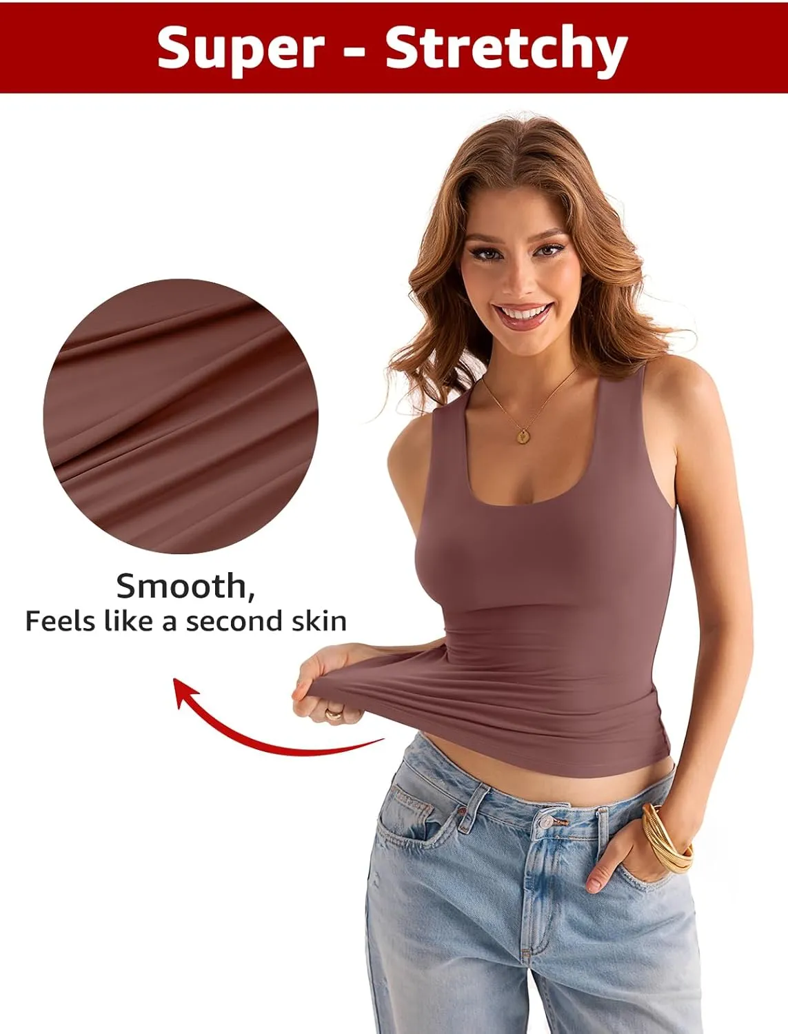 Womens Double Lined Scoop Neck Tank Tops Basic Slim Fit Sleeveless Shirts Y2K Summer Going Out Outfits