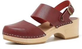 Women's Handmade Wooden Clog Mule 2.3" Open Back Leather Clogs Classic Ankle-Strap Clogs Mule for Long-Lasting Wear