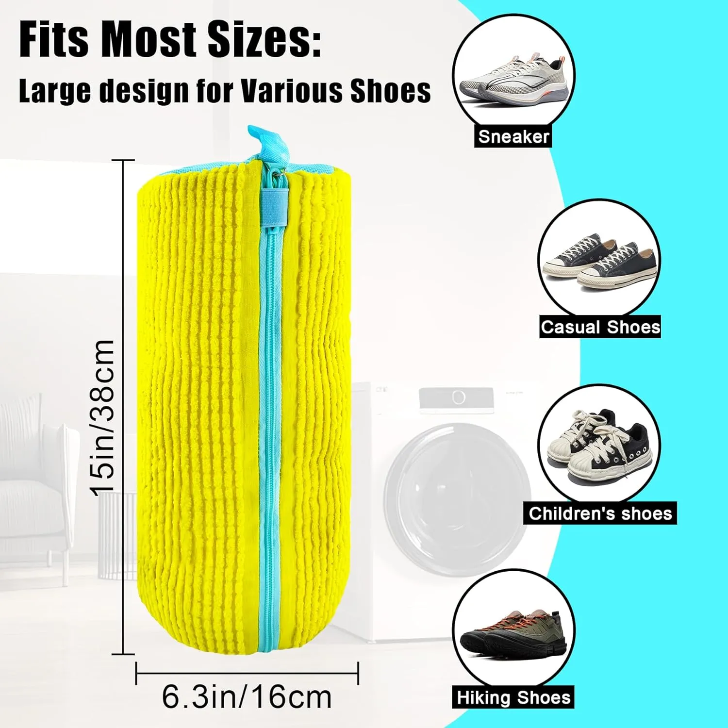 XXL Shoe Washing Machine Bag - 2 Reusable Shoe Cleaning Bags, Shoe Laundry Bag with Zipper Protection Design, 360 Deep Clean for Sneaker Tennis Shoe, Include 2 Shoe Storage Dust Bags (Yellow)
