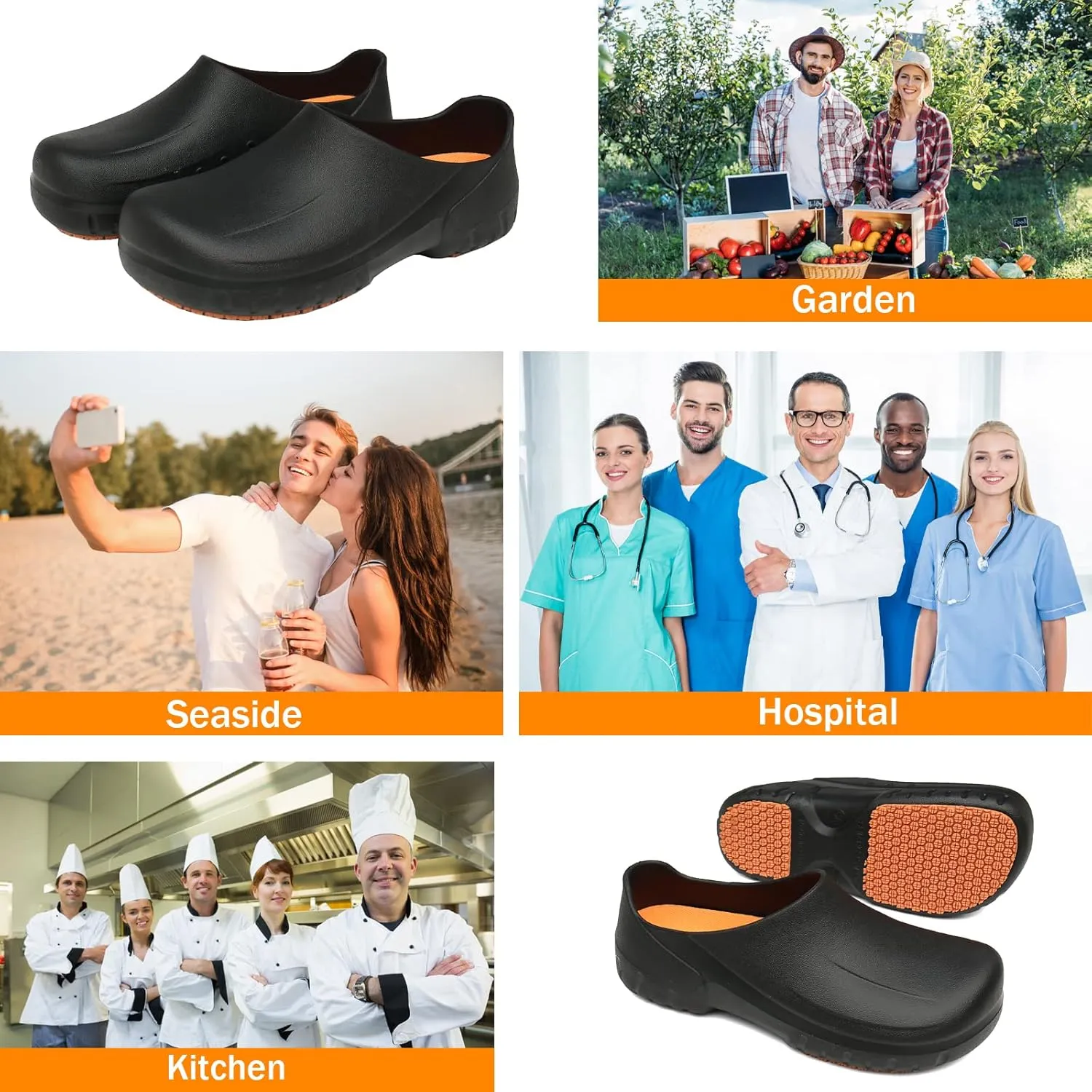 ZEENXIUYA Chef Shoes for Men Zapatos para Cocina Hombres Women Non Slip Waterproof Kitchen Work Clogs Comfortable Nursing Food Service Indoor and Outdoor Office Seaside Black